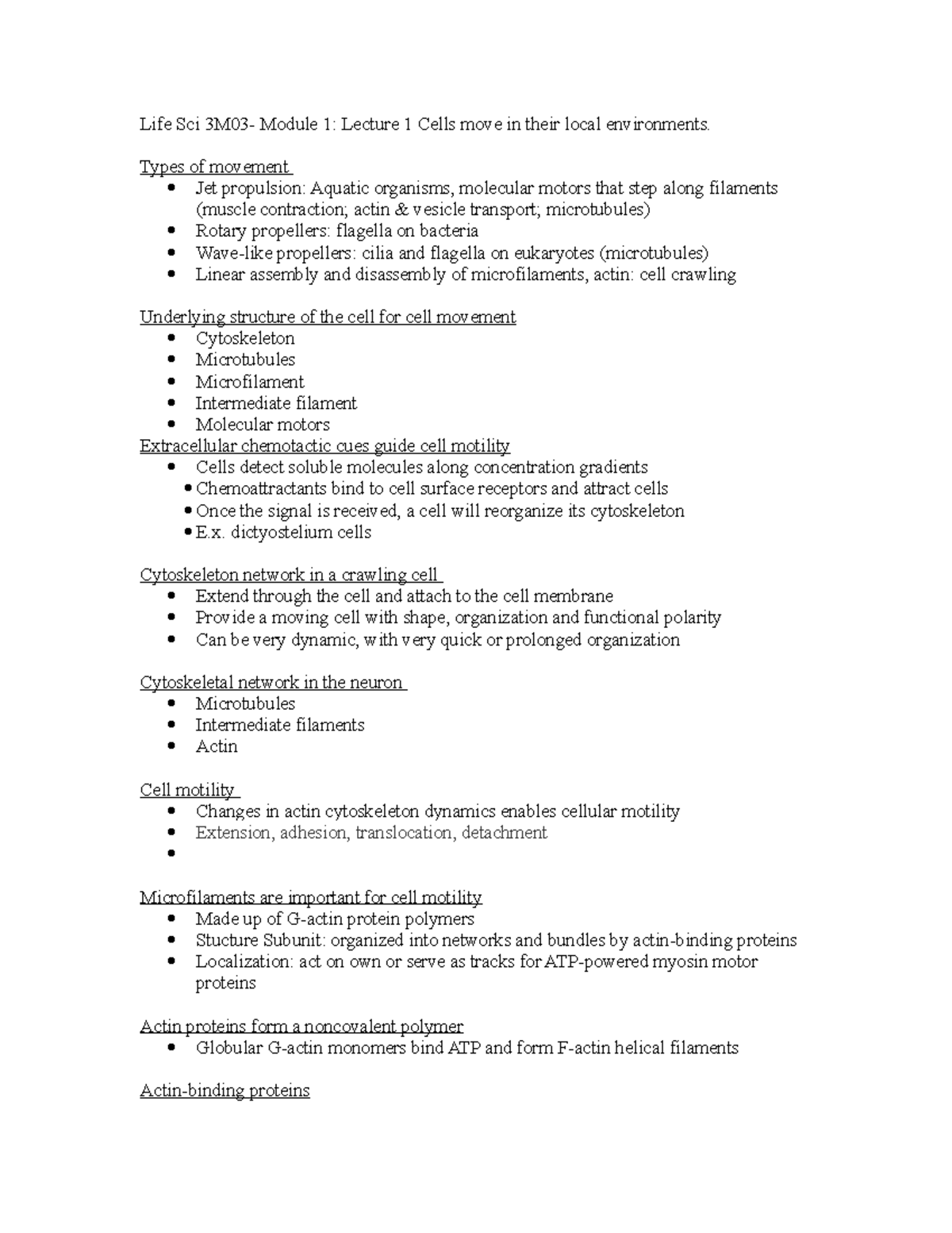 Life Sci 3M03 Module 1 Lecture 1 Life Sci Module 1 Lecture 1 Cells