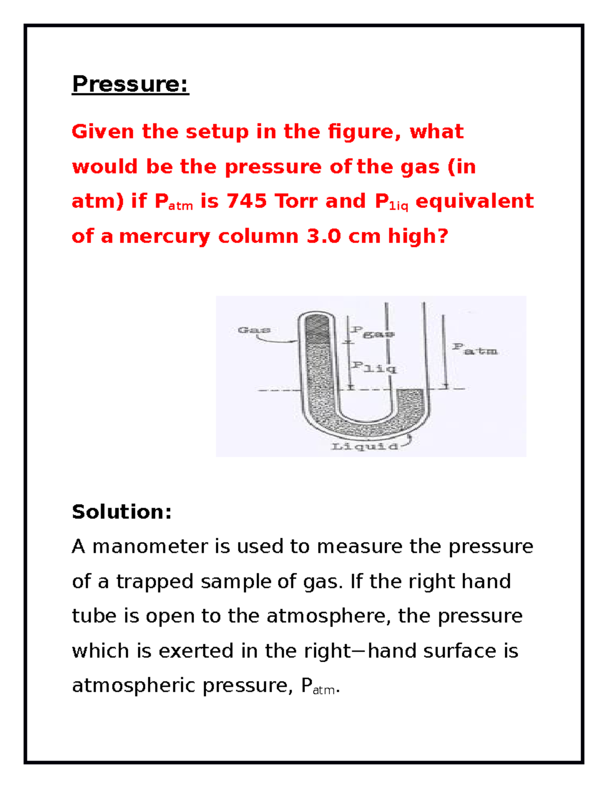 Assignment of Pressure - Pressure: Given the setup in the figure, what ...