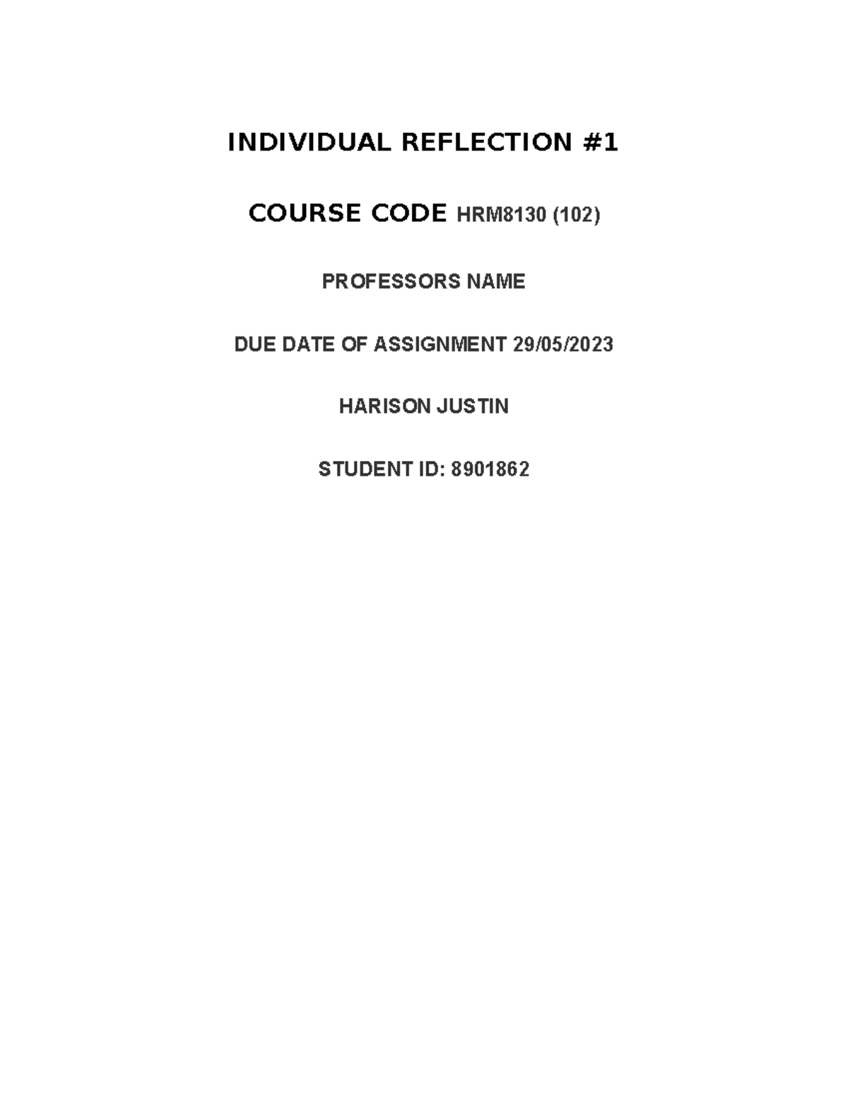 hrm reflection assignment