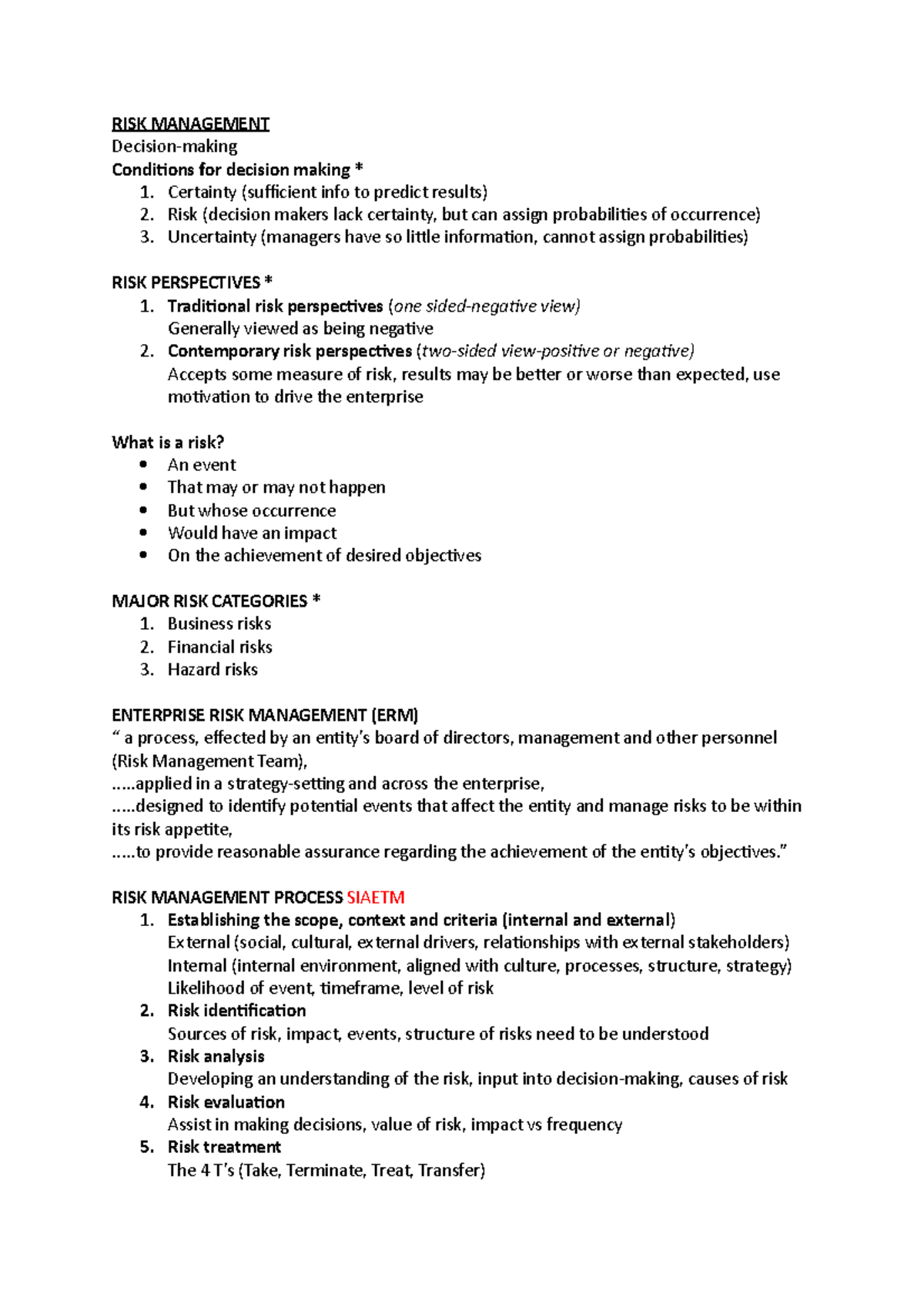 RISK Management- block 11 - RISK MANAGEMENT Decision-making Conditions ...