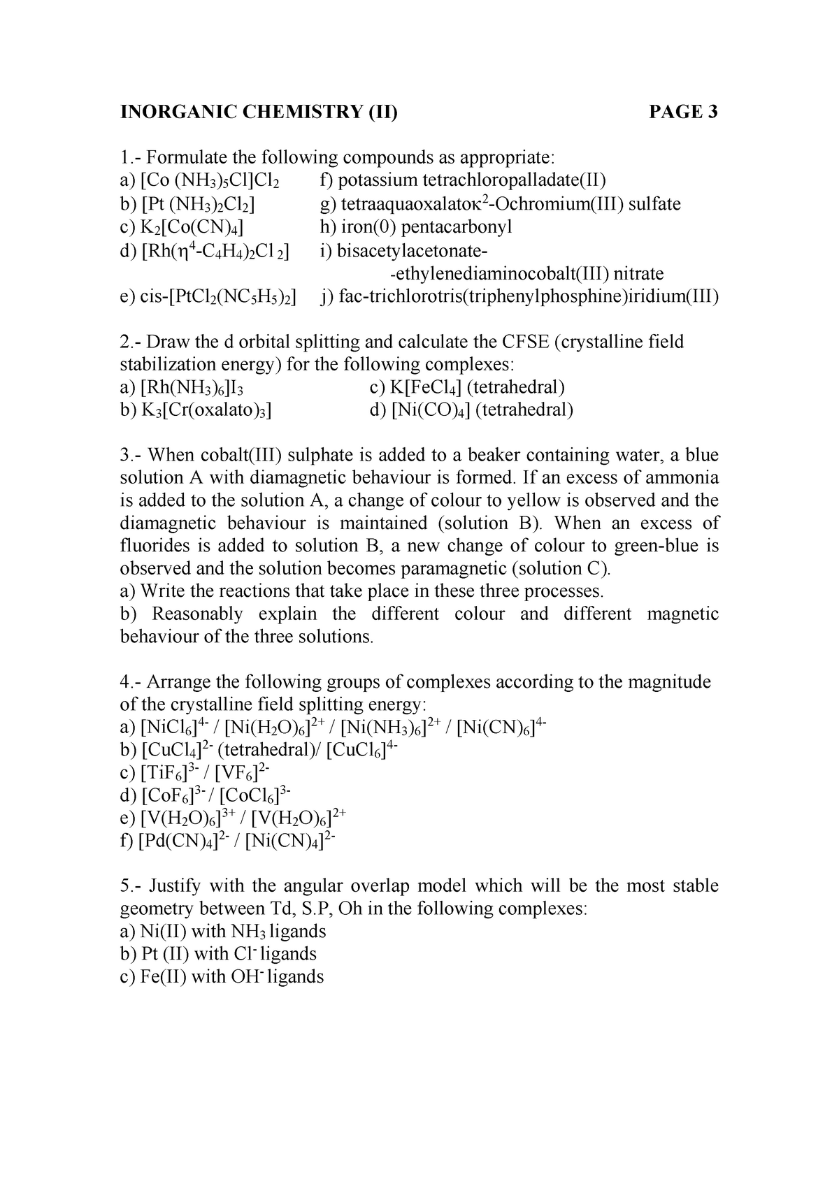 Worksheet Inorganic Chemistry Ii Page3 2422 Um Studocu