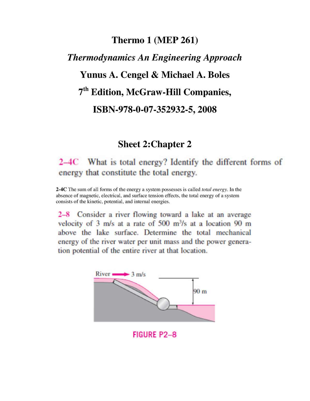 Sheet 2 Solution - Thermo 1 (MEP 261) Thermodynamics An Engineering ...