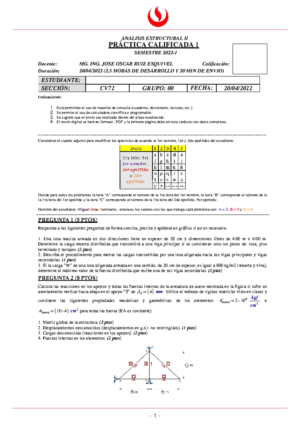 PRACTICA CALIFICADA 1 DE ANALISIS ESTRUCTURAL 2 2021-1 - - Studocu