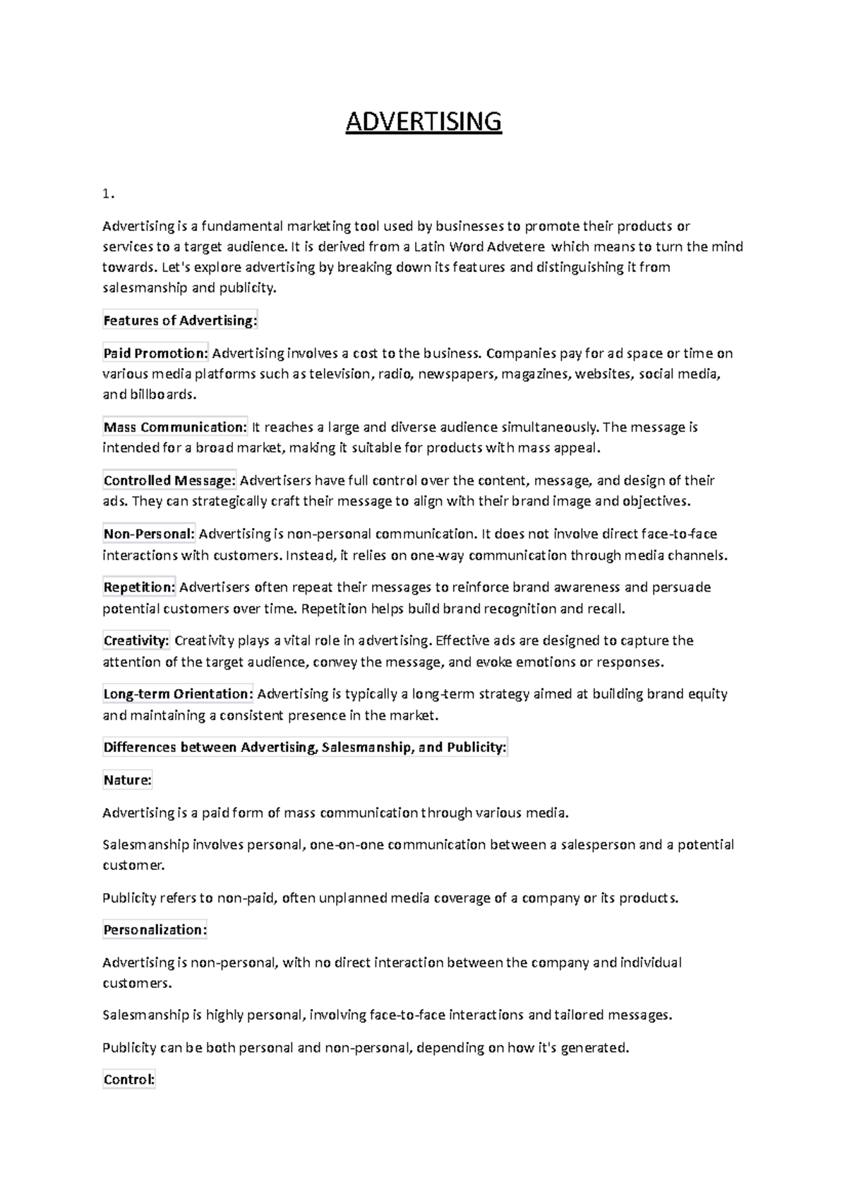 Advertising - ADVERTISING 1. Advertising is a fundamental marketing ...