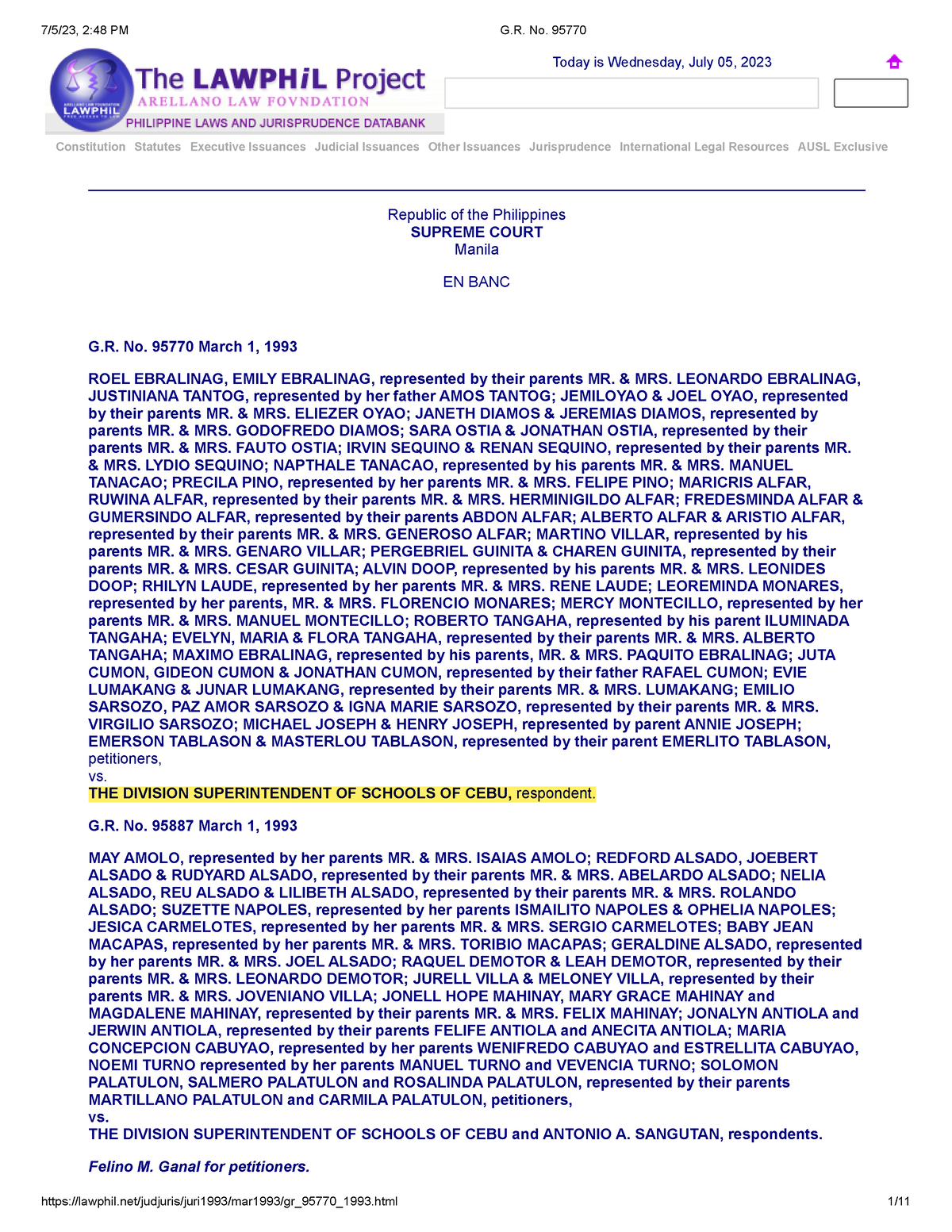 G.R. No. 95770 - Non - Constitution Statutes Executive Issuances ...