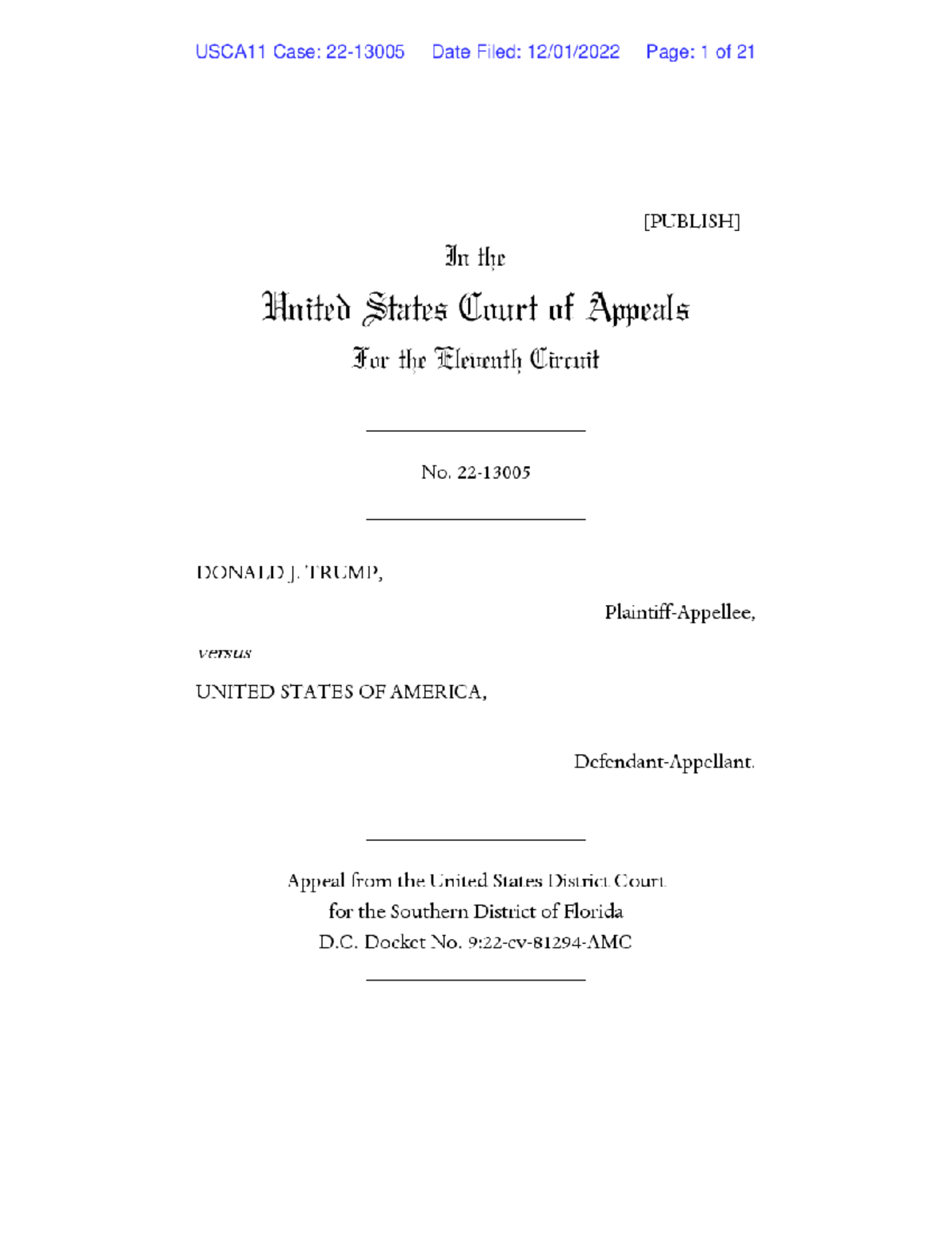 Full - N/A - DONALD J. TRUMP, Plaintiff-Appellee, versus UNITED STATES ...