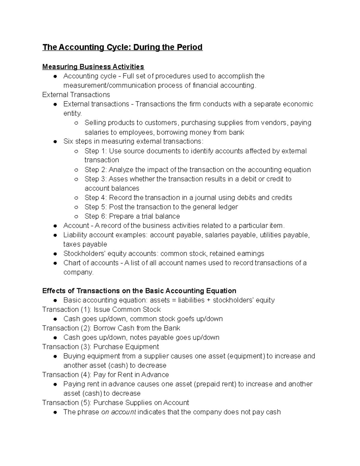 Ch 2 Accounting Cycle During the Period - The Accounting Cycle: During ...