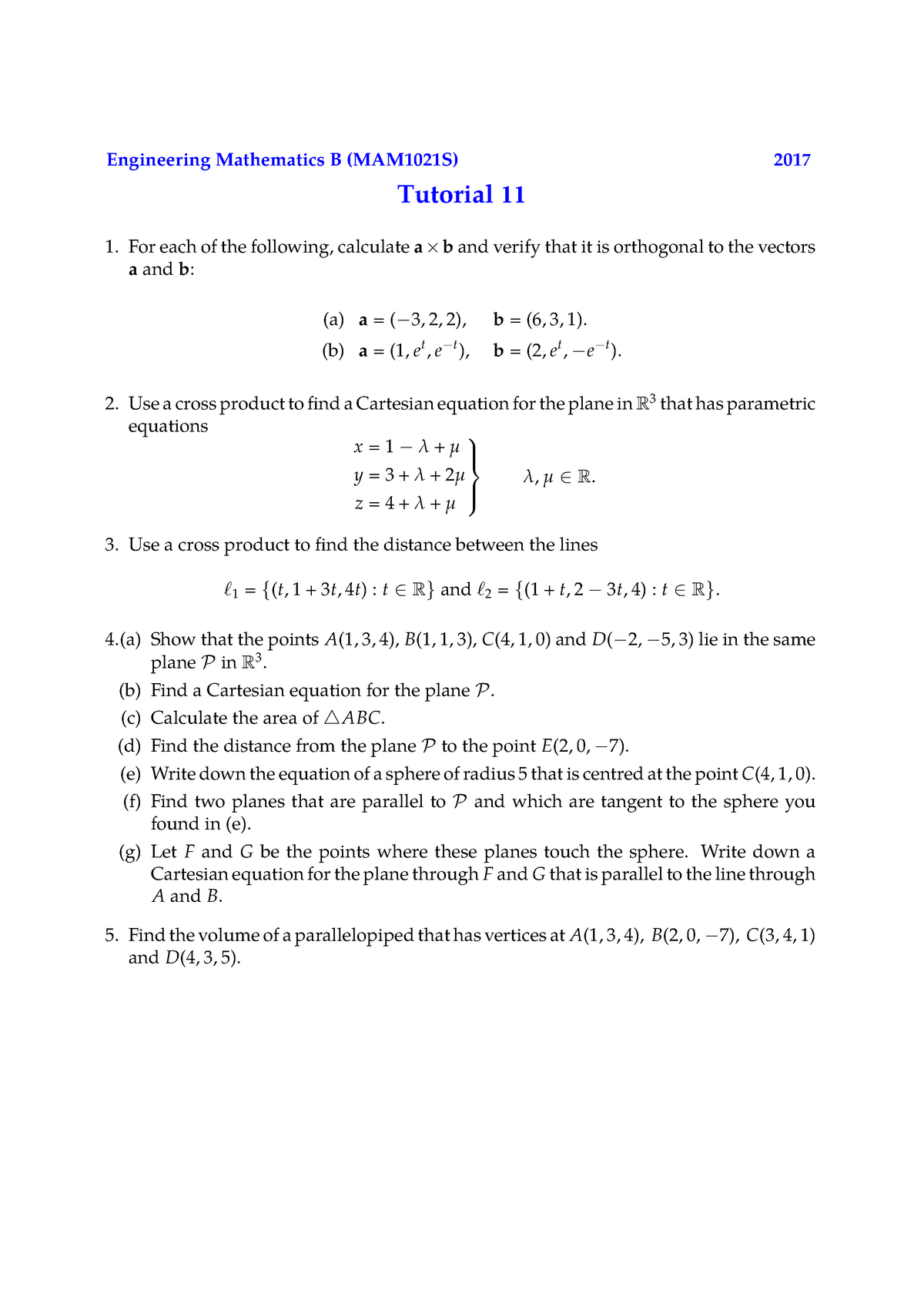 Tut11 2017 - Engineering Mathematics B (MAM1021S) 2017 Tutorial 11 1 ...