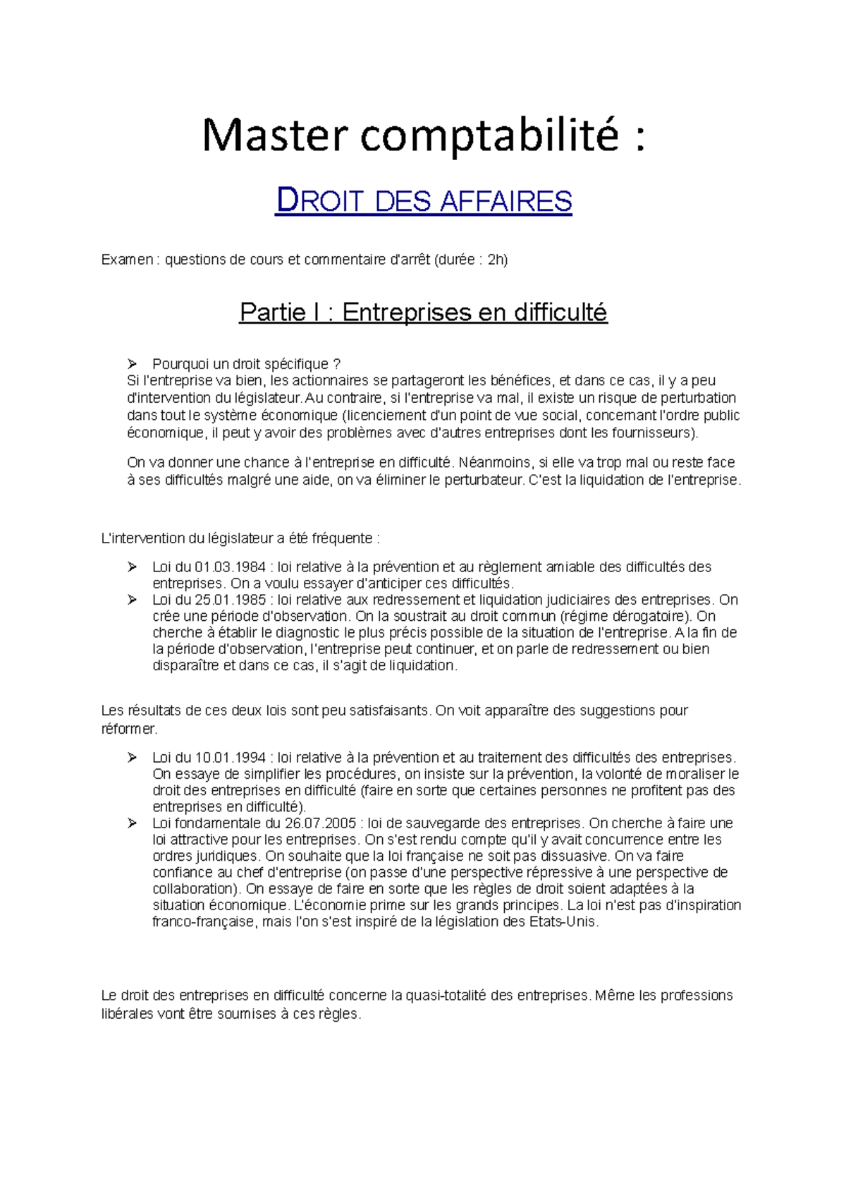 Master Comptabilit 19 - Master Comptabilité : DROIT DES AFFAIRES Examen ...