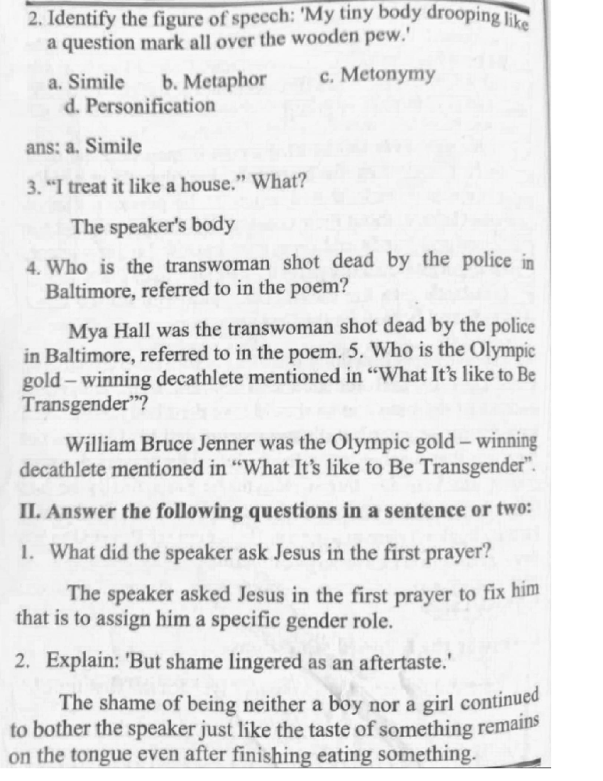 transgender essay questions