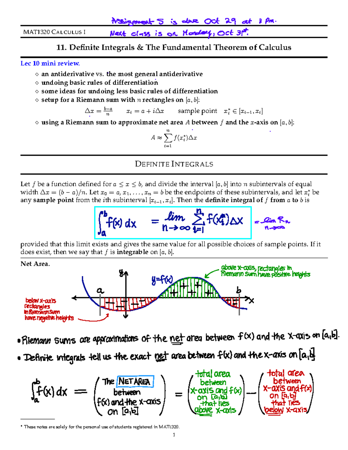 1320G 202209 Notes 11 Filled - MAT1320 CALCULUS I 11. Definite ...