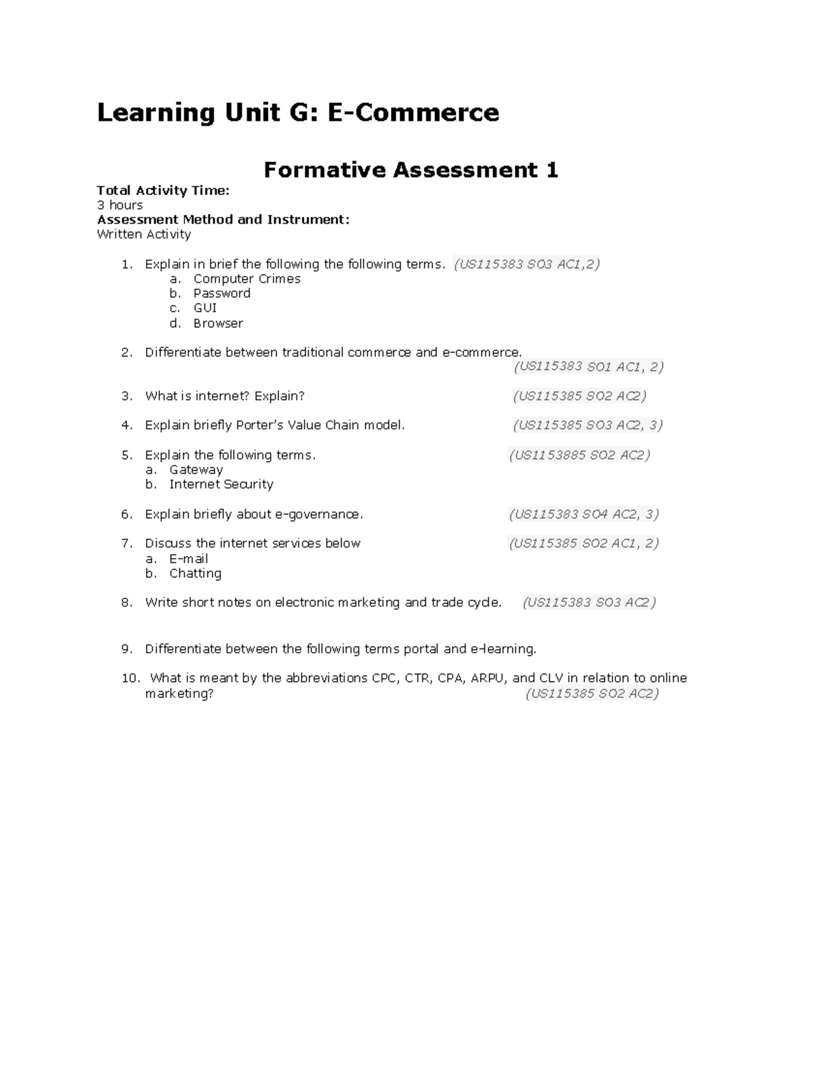 Learning Unit G - E-Commerce - Learning Unit G: E-Commerce Total ...