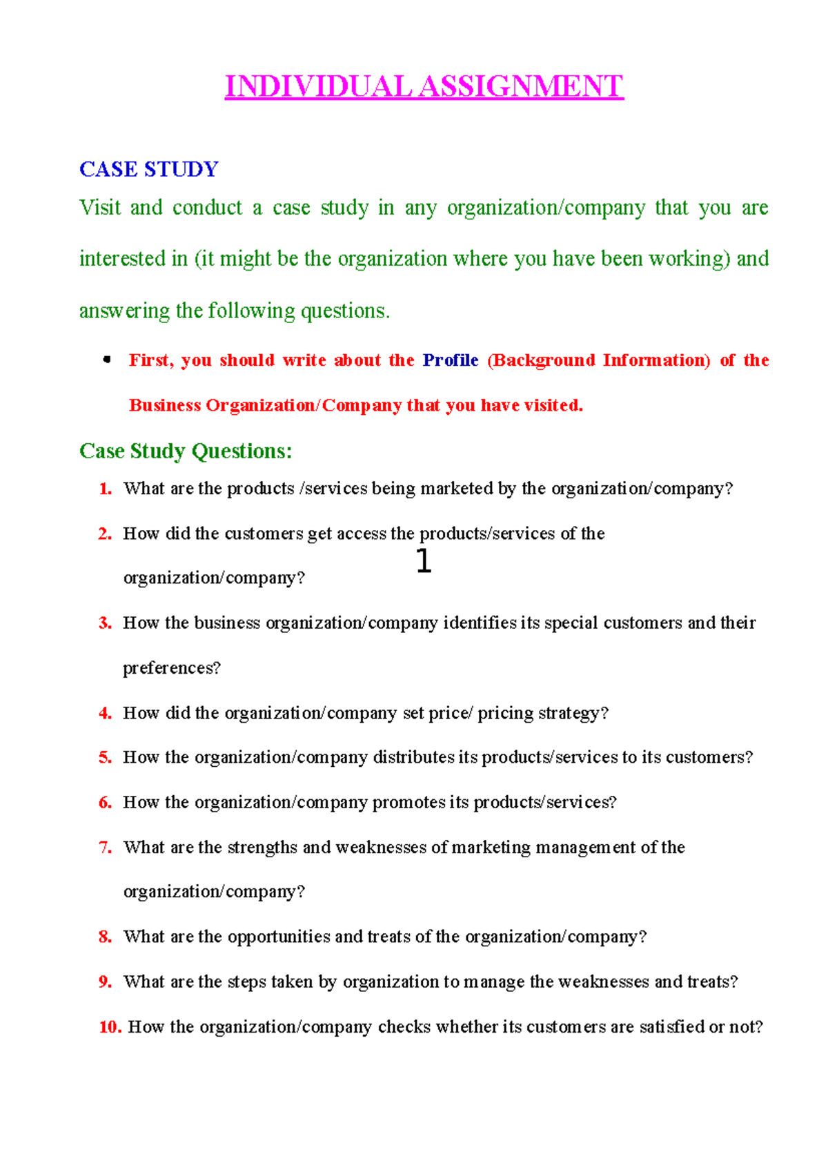 MBA-CEP-Individual Assignment-A Case Study - 1 INDIVIDUAL ASSIGNMENT ...