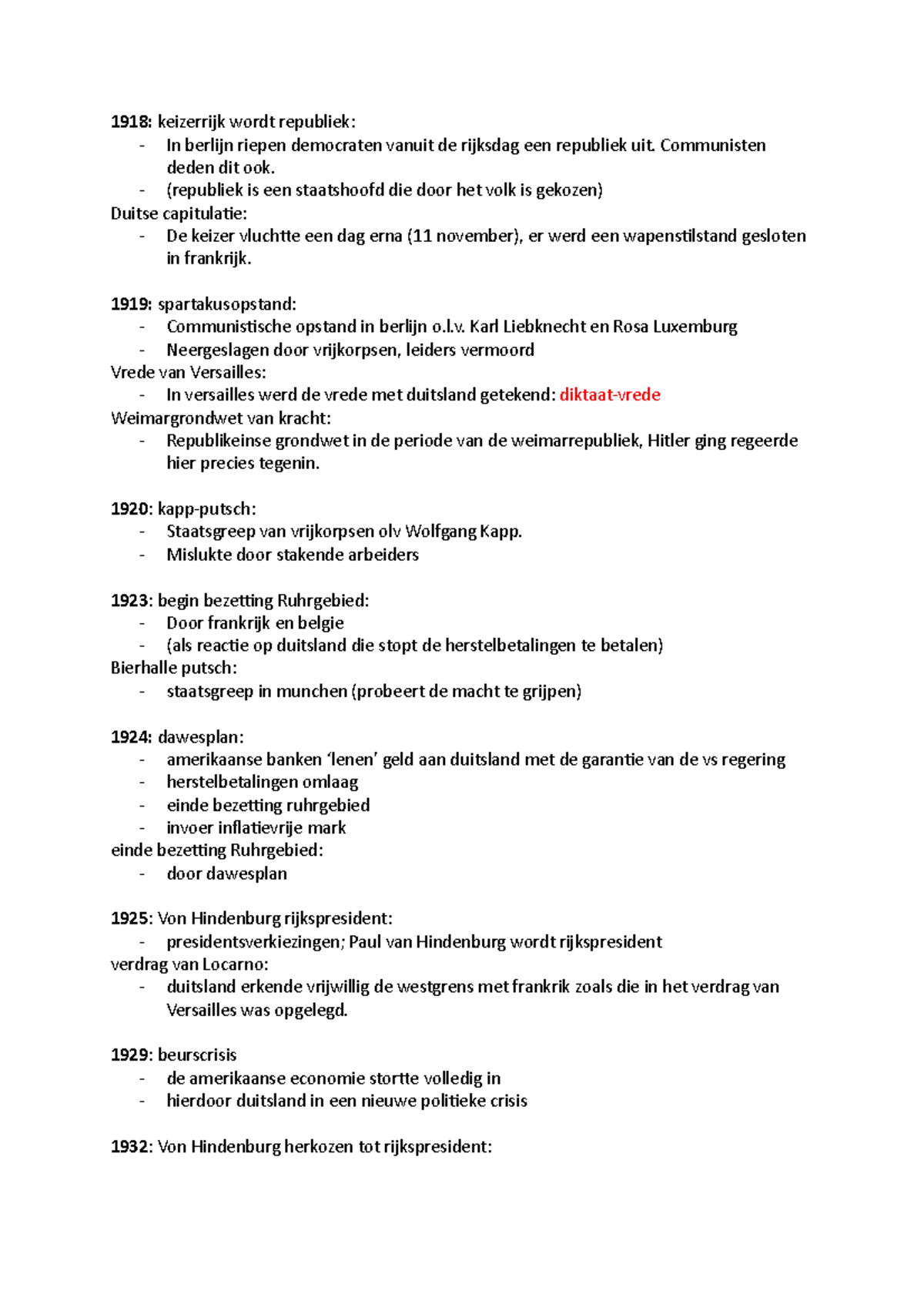 Tijdbalk + Uitleg Tp2 - Samenvatting Geschiedenis Niveau 6 - 1918 ...