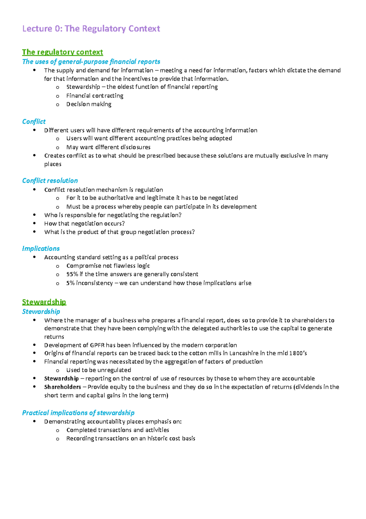 Accounting Standards and Regulations notes - Lecture 0: The Regulatory ...
