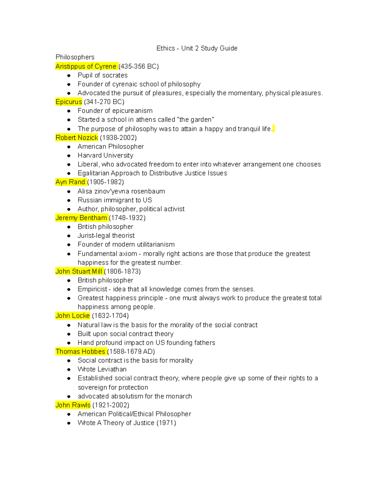 Introduction to Ethics Unit 2 Study Guide - Ethics - Unit 2 Study Guide ...