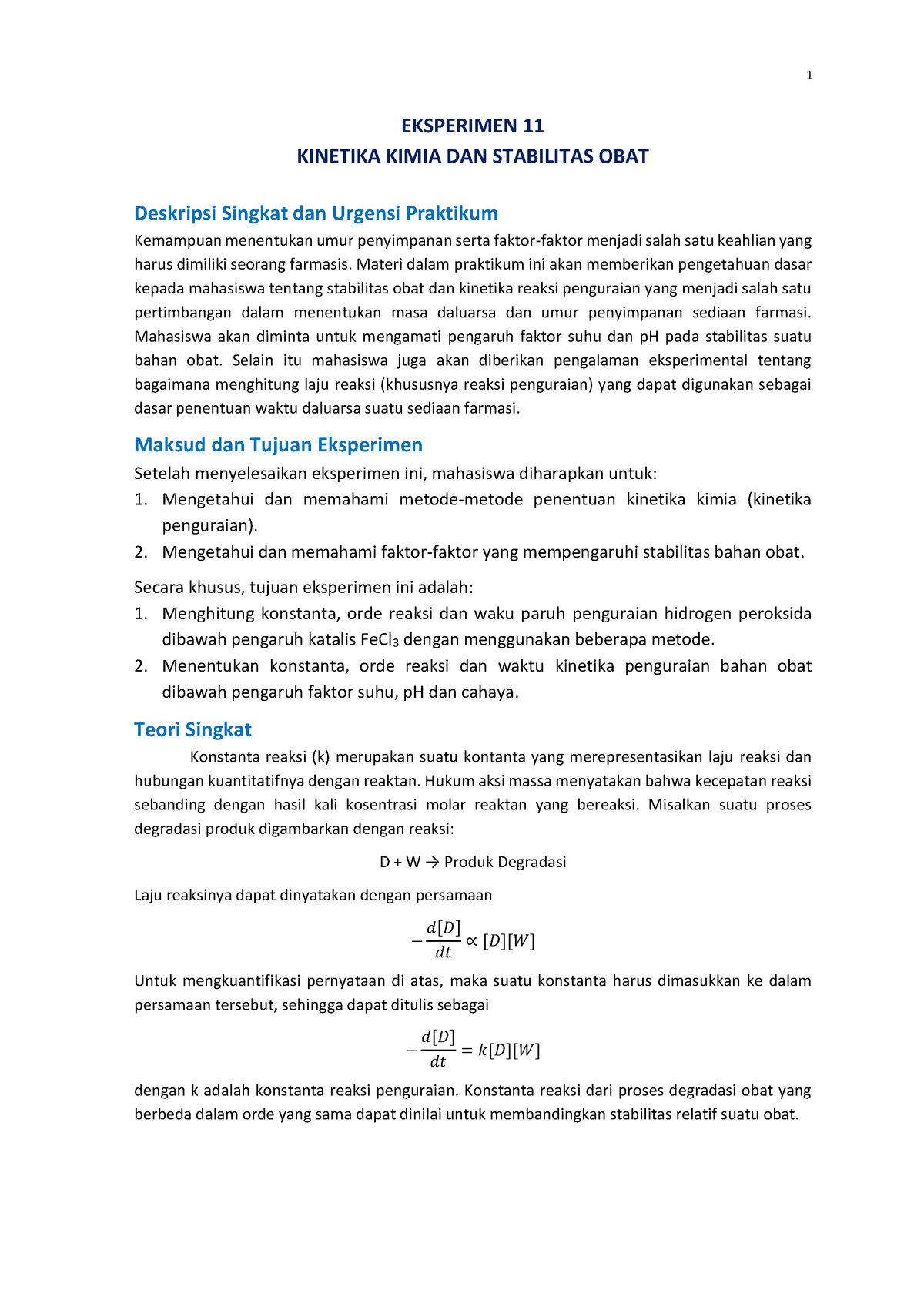 Kinetika Kimia Dan Stabilitas Obat Eksperimen 11 Kinetika Kimia Dan Stabilitas Obat Deskripsi Studocu