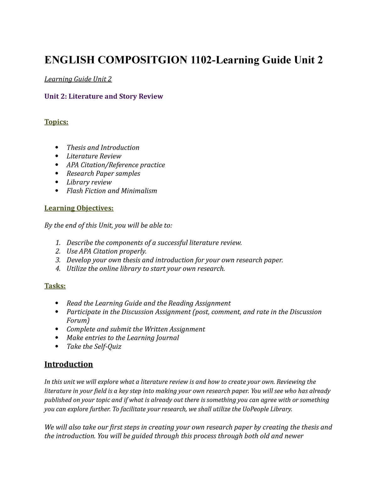 English Compositgion 1102 Learning Guide UNIT 2 - ENGLISH COMPOSITGION ...