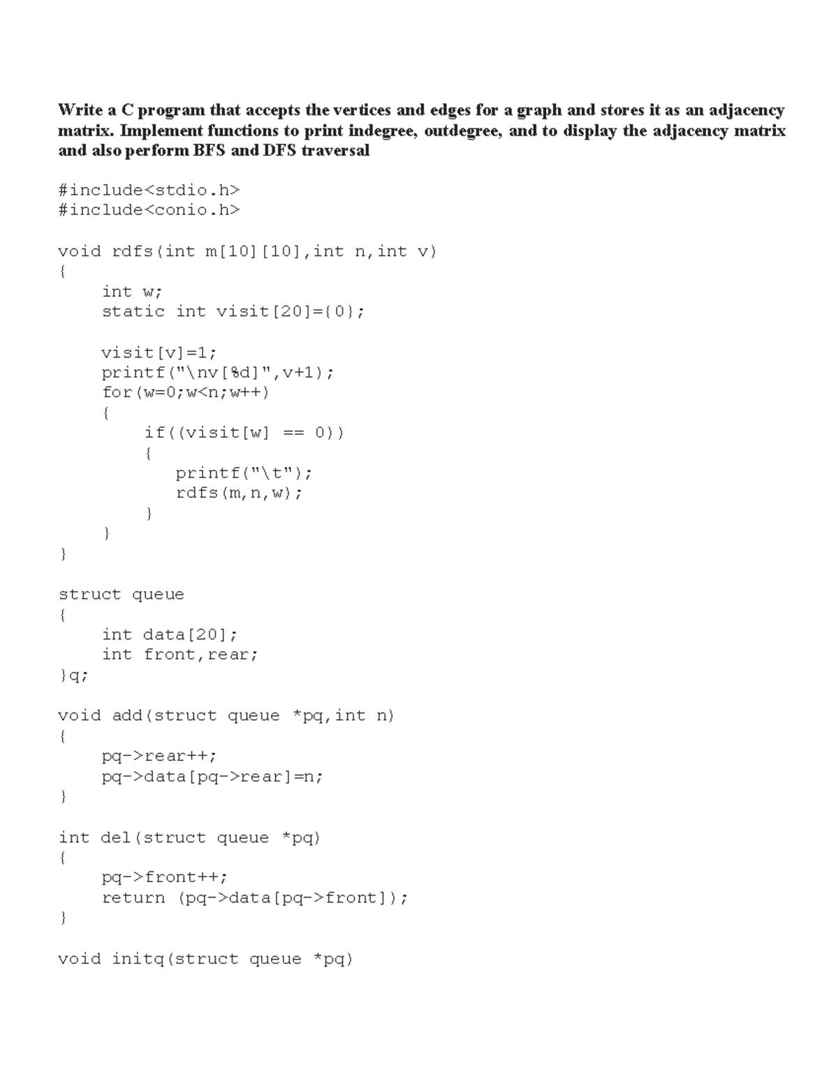 DSProgram Assigement - Write a C program that accepts the vertices and ...