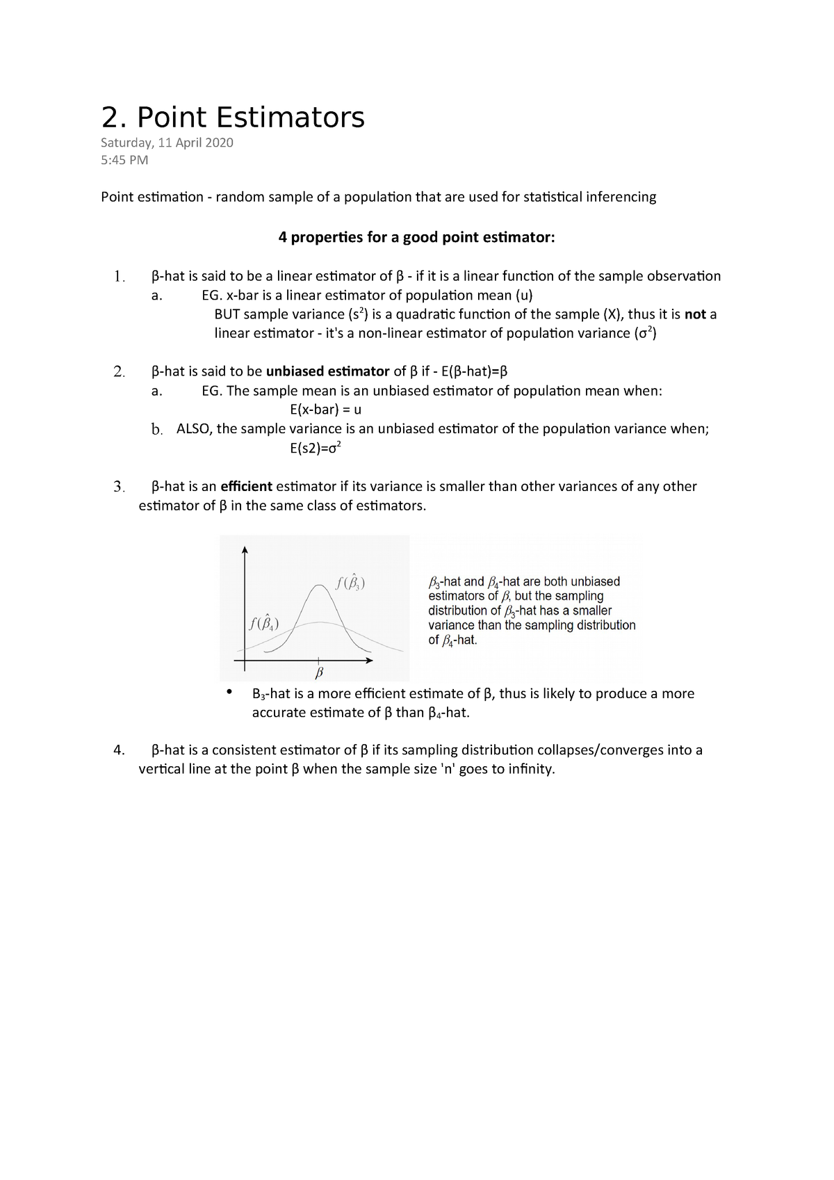 Notes Point Estimators Econ003 Studocu