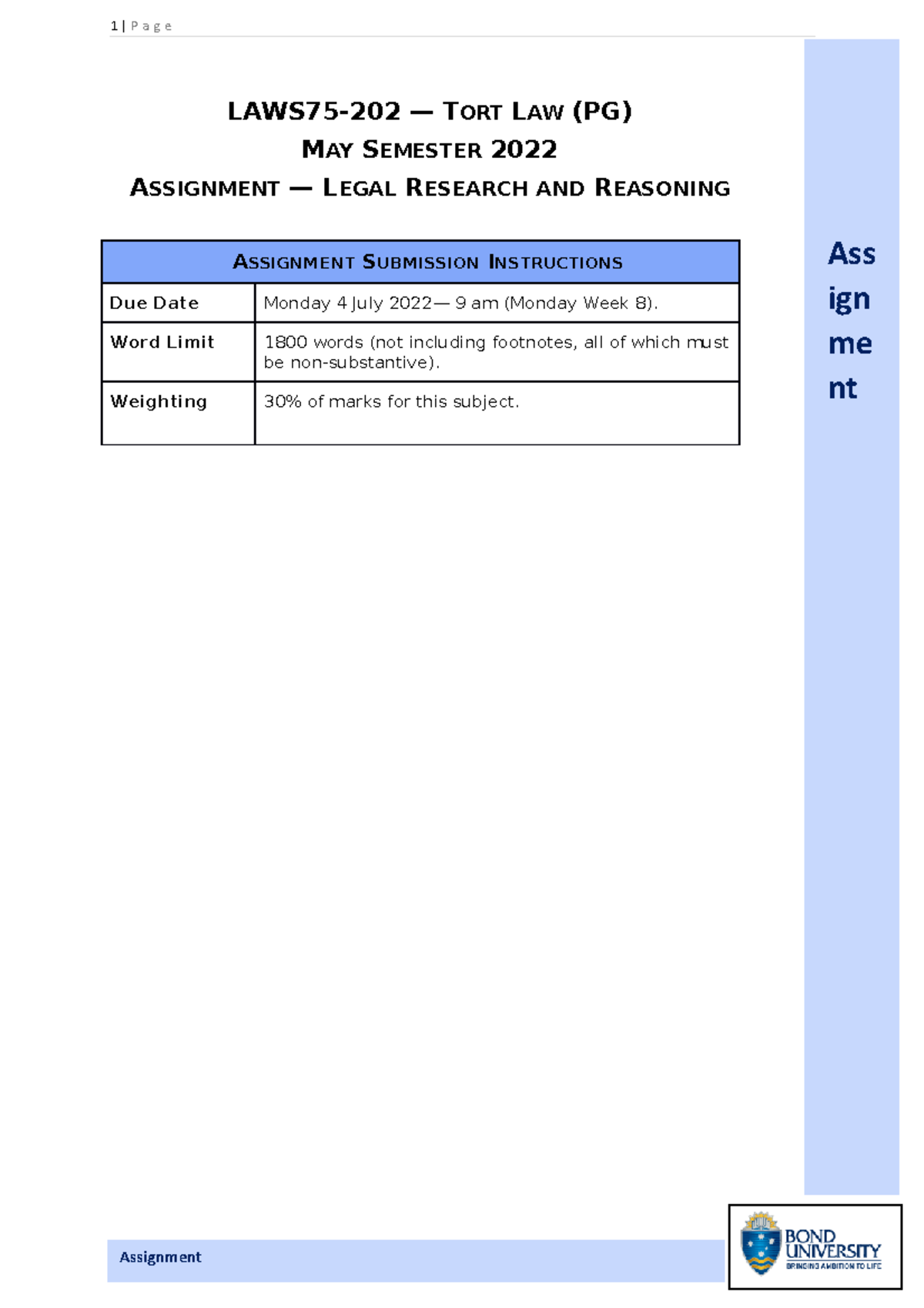 law of damages assignment 1 2022