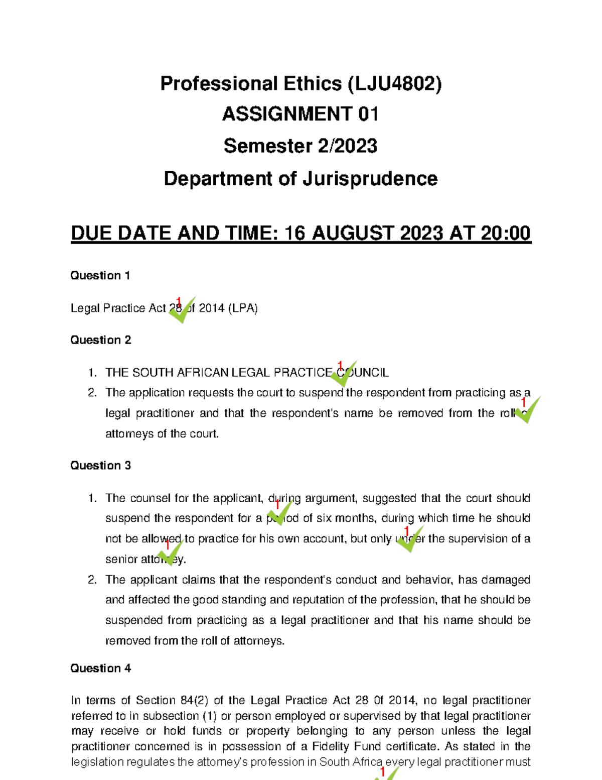 Marked Assignment Professional Ethics Lju4802 Assignment 01