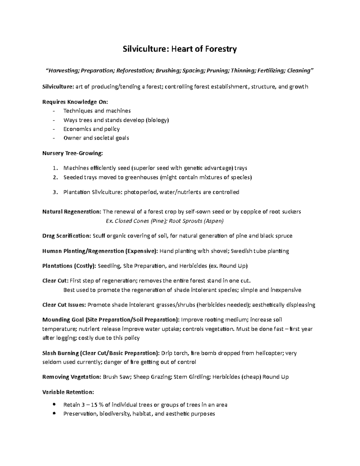 Lecture notes - Silviculture - Silviculture: Heart of Forestry ...