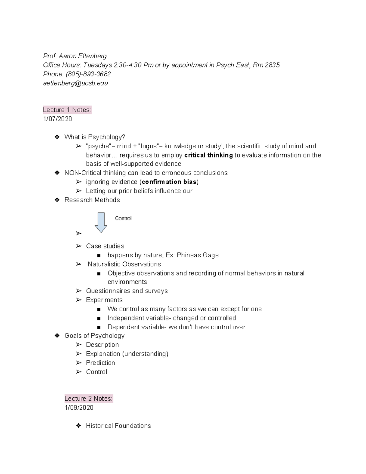 Psych Lecture Prof. Aaron Ettenberg Office Hours Tuesdays 230430