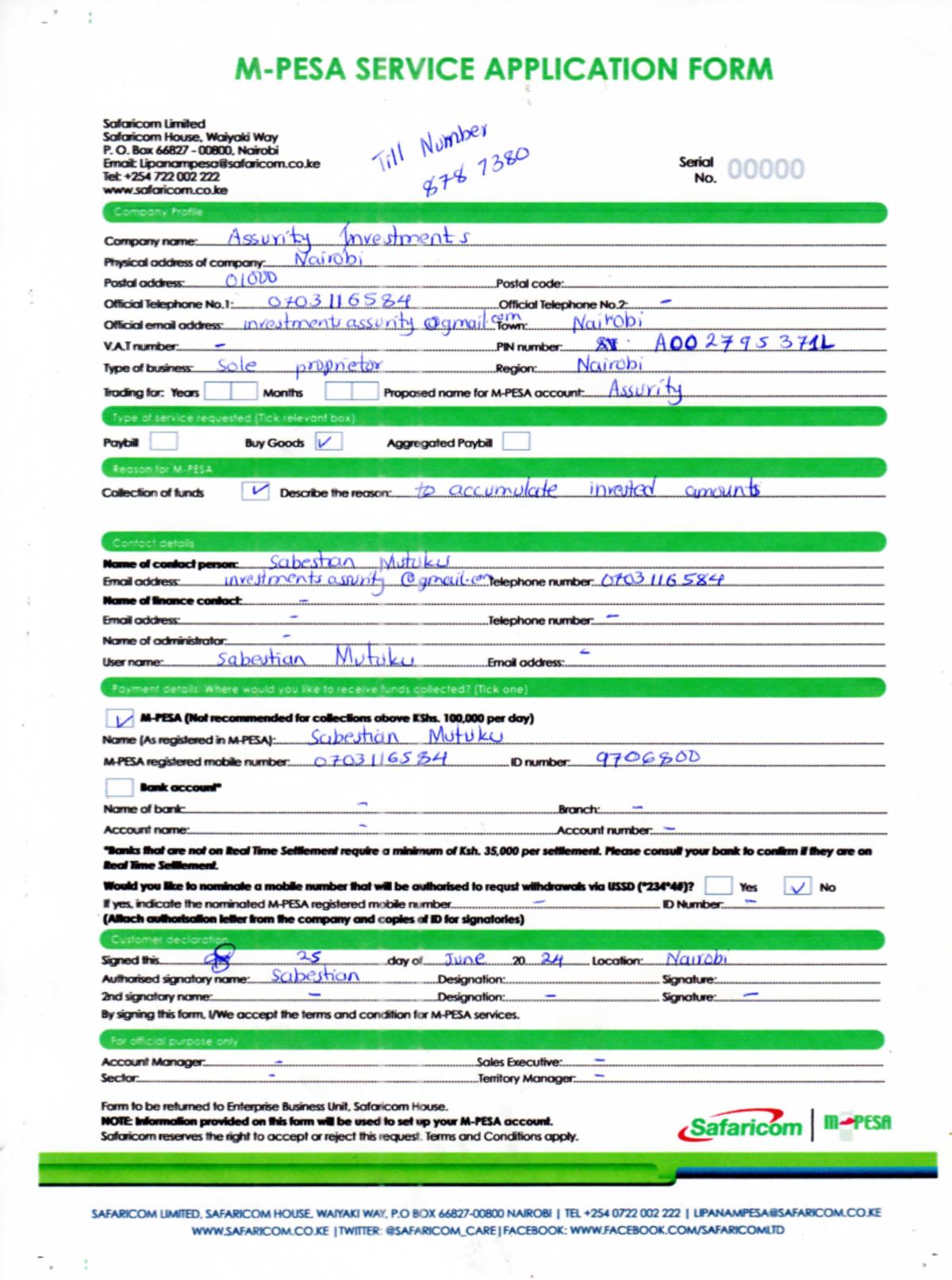 Mpesa 024 - SERVICE APPLICATION FORM Safaricom Limited Safaricom House ...