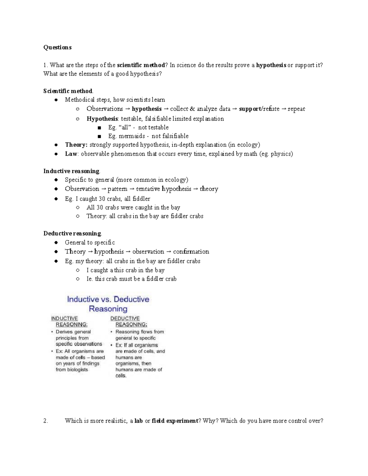 Exam 1 Review EOSC 123 Organisms and Ecosystems Exam 1 Study Guide