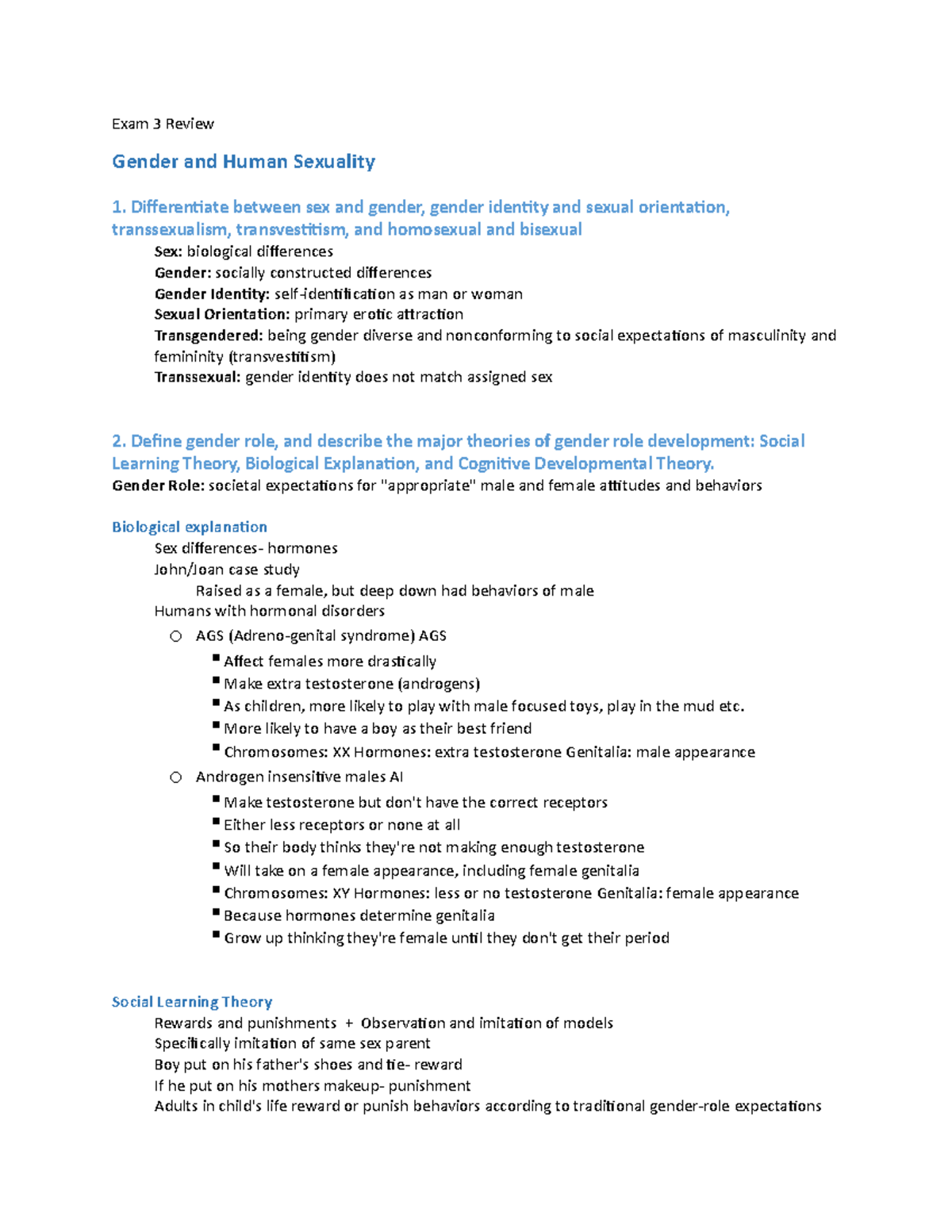 Exam 3 Review - Exam 3 Review Gender and Human Sexuality 1 ...