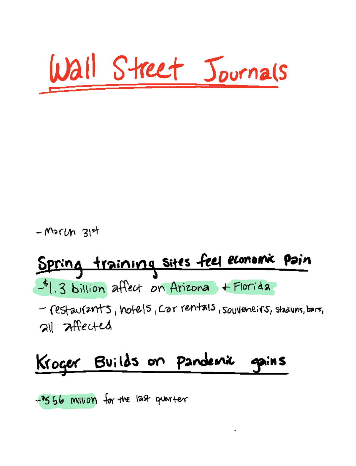 Week 10 Exam Review Wall Street Journals March 31st i restaurants
