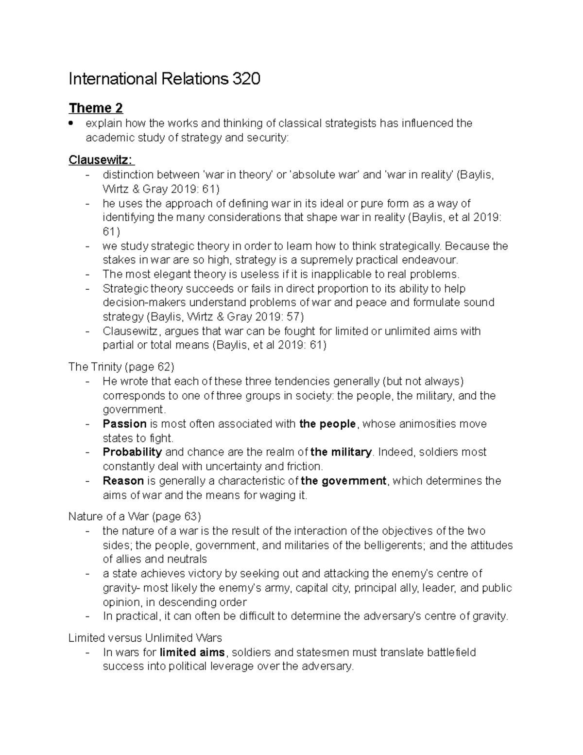 International Relations 320 notes - International Relations 320 Theme 2 ...