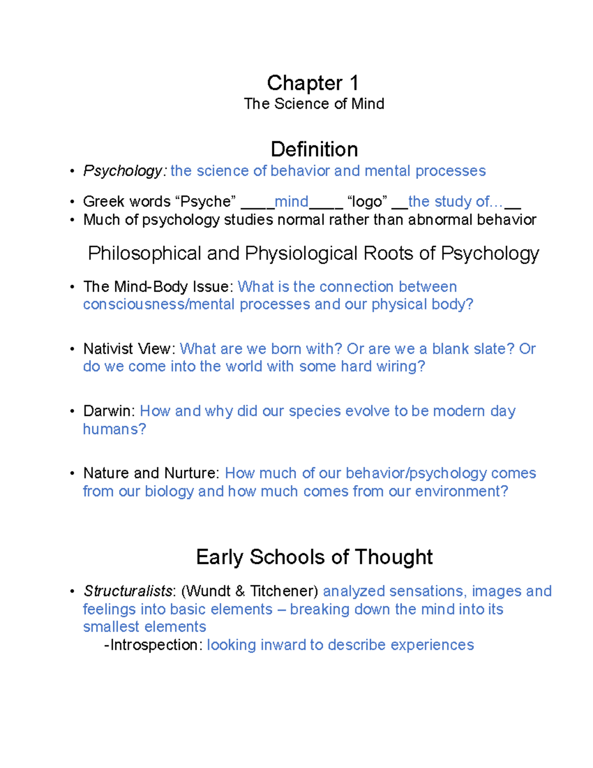 Chapter 1 Psych - Beth Gerace - Chapter 1 The Science Of Mind ...