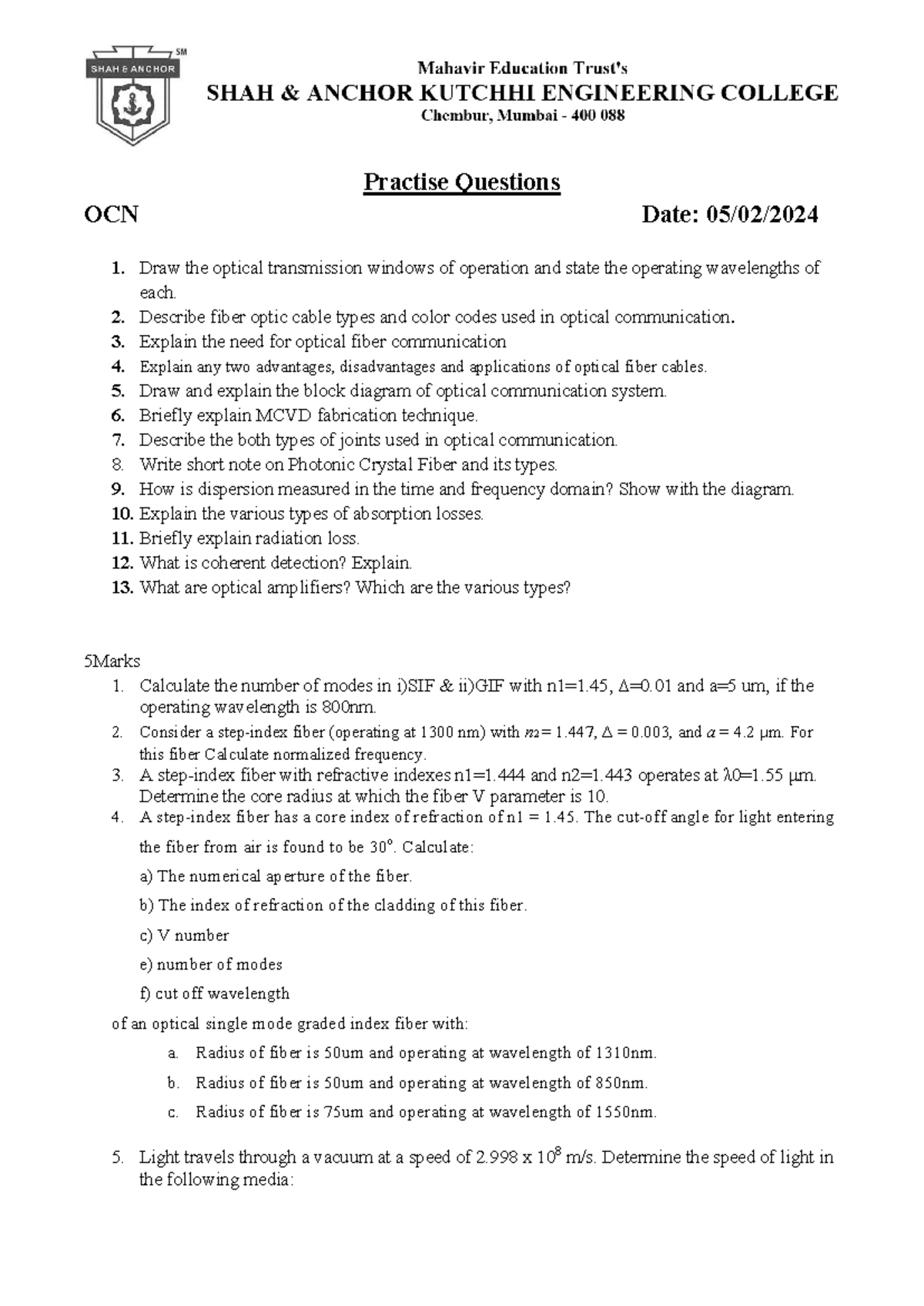 OCN Practise questions IA-1 - Practise Questions OCN Date: 05/02/ 1 ...