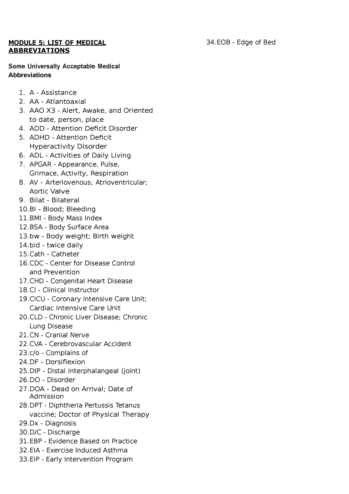 Medical Abbreviations MODULE 5 LIST OF MEDICAL ABBREVIATIONS Some   Thumb 1200 1697 