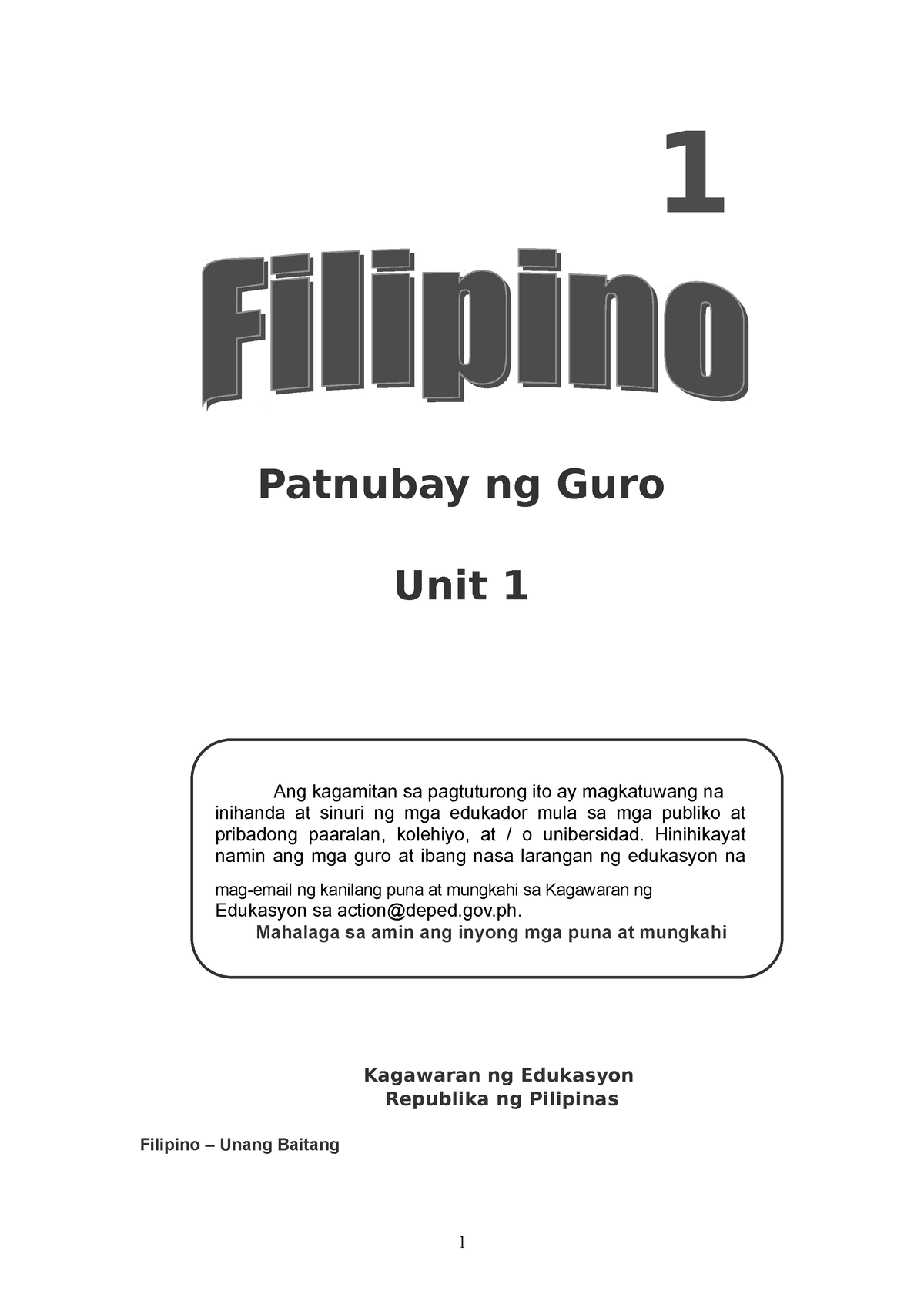 TG Filipino%201 Q1 - Filipino Module - 1 Patnubay Ng Guro Unit 1 Ang ...