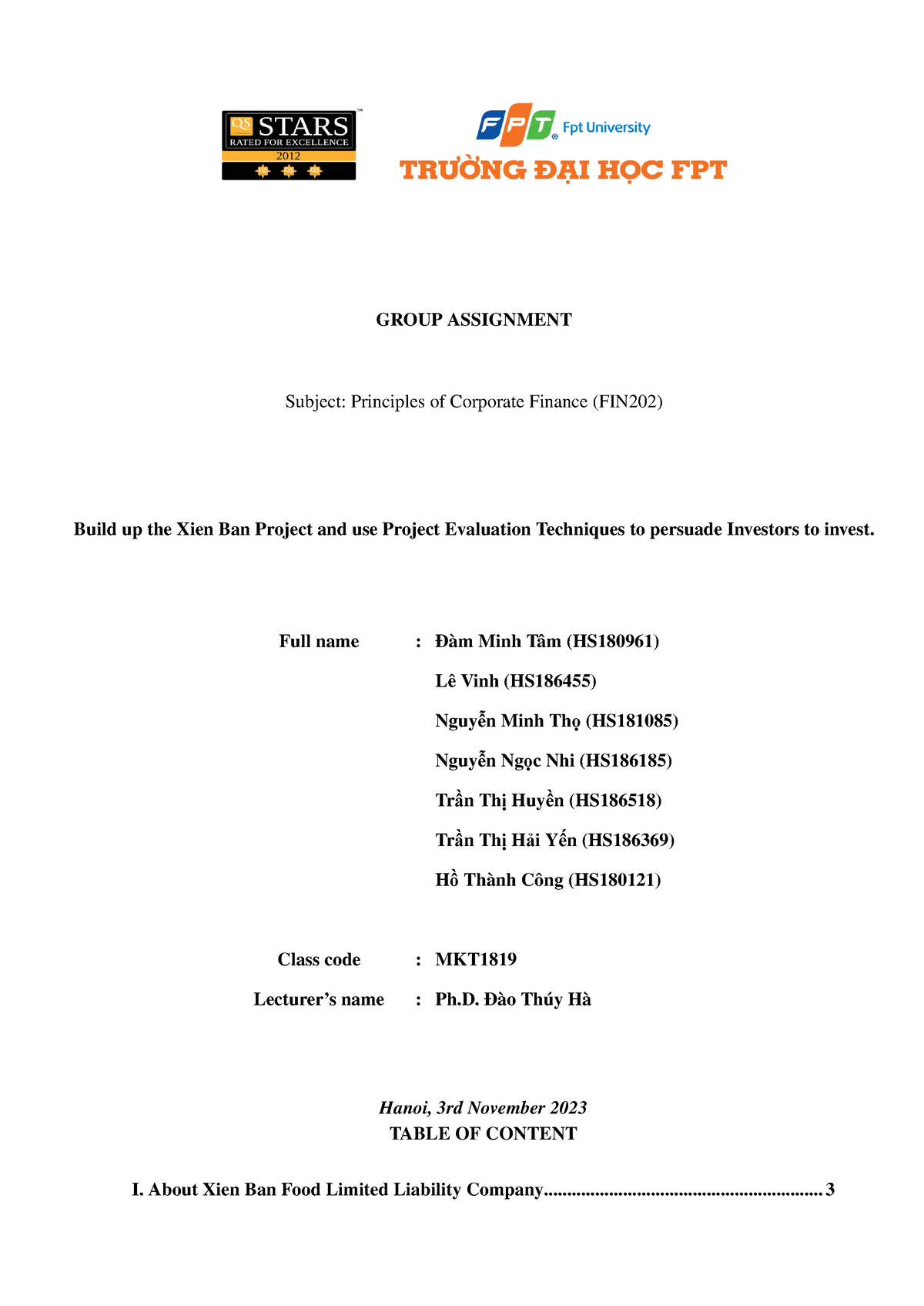 Group 3 Report FIN202 Group ASM - GROUP ASSIGNMENT Subject: Principles ...