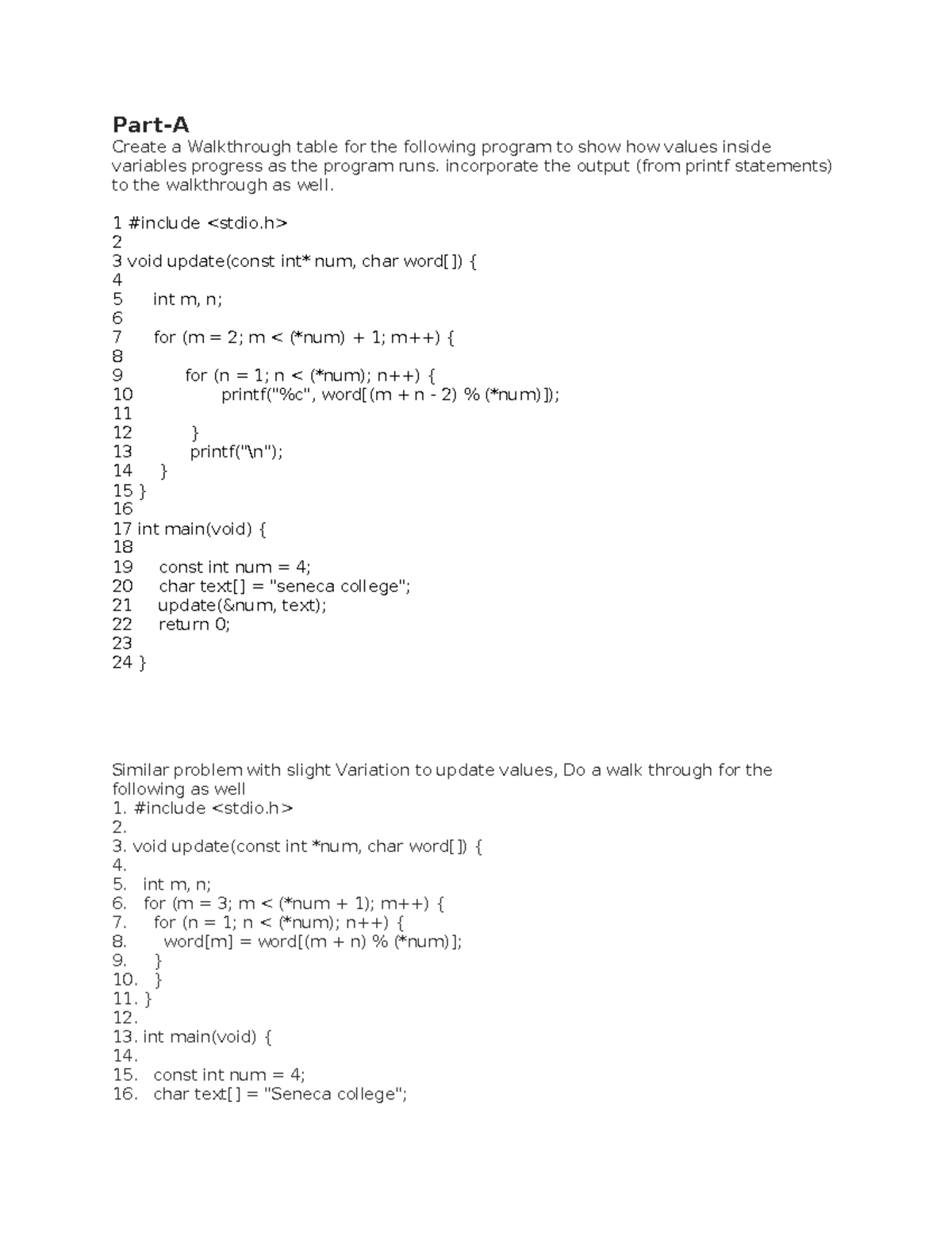 Review-1 - ccc - Part-A Create a Walkthrough table for the following ...