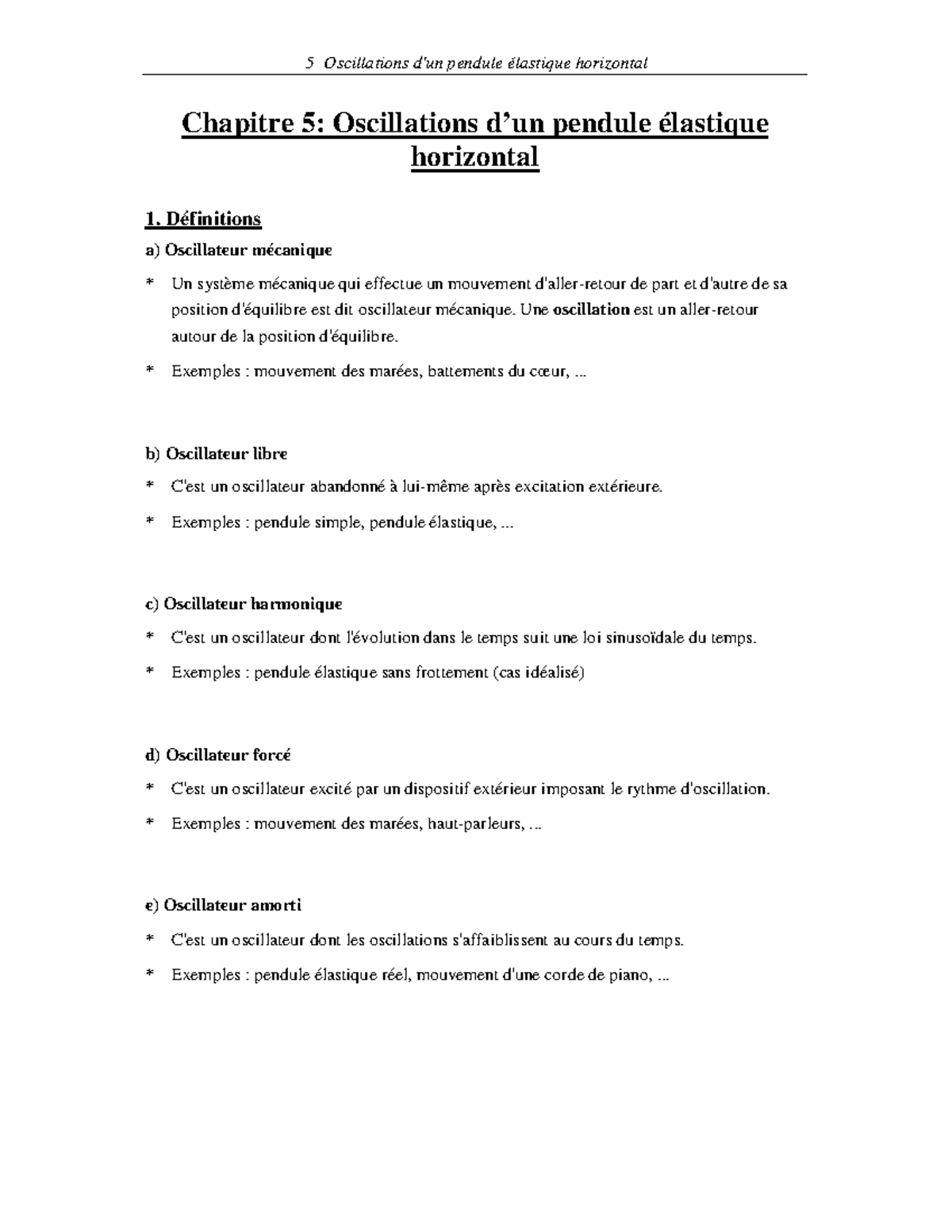 Penduleelastique - Chapitre 5: Oscillations d’un pendule élastique ...