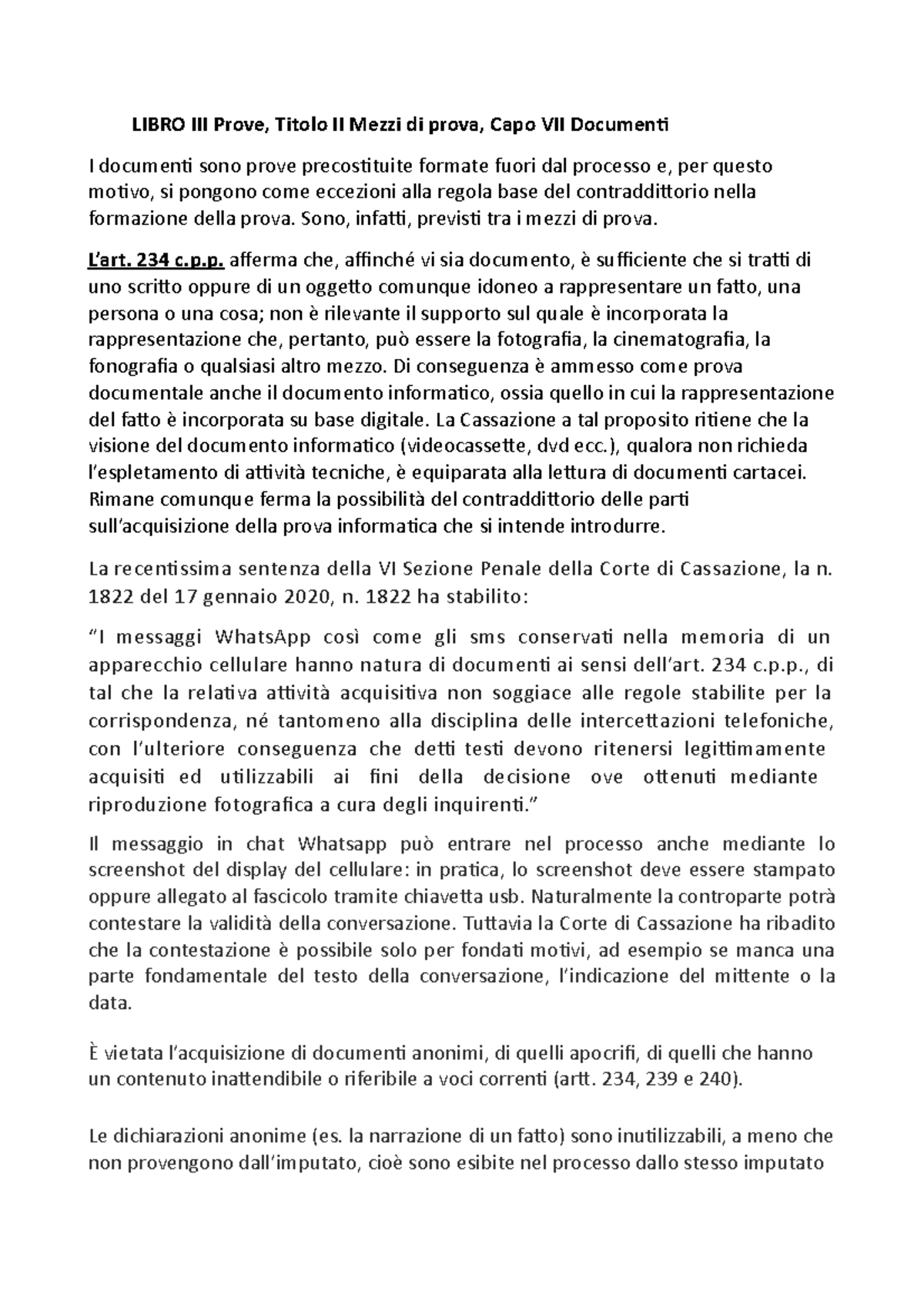 Doc art 234 art 234 cc LIBRO III Prove, Titolo II Mezzi di prova