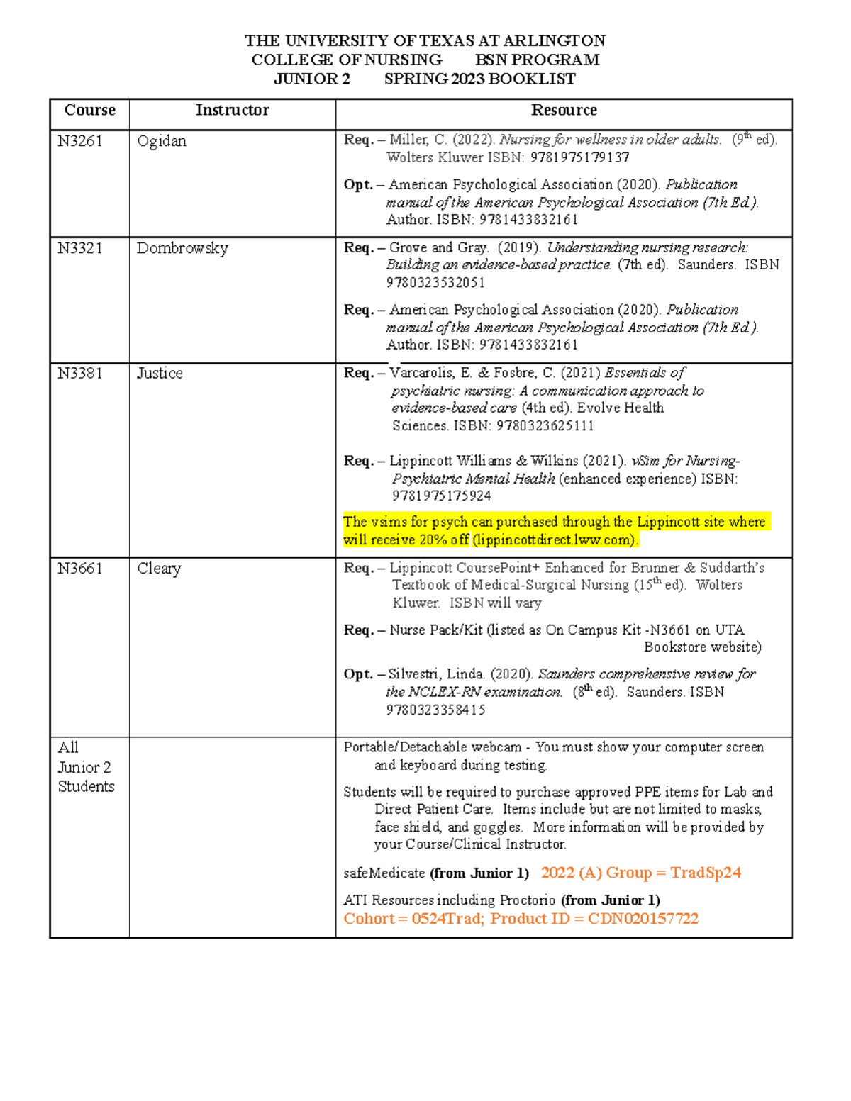 Jr II Booklist Sp23 - n/a - THE UNIVERSITY OF TEXAS AT ARLINGTON ...