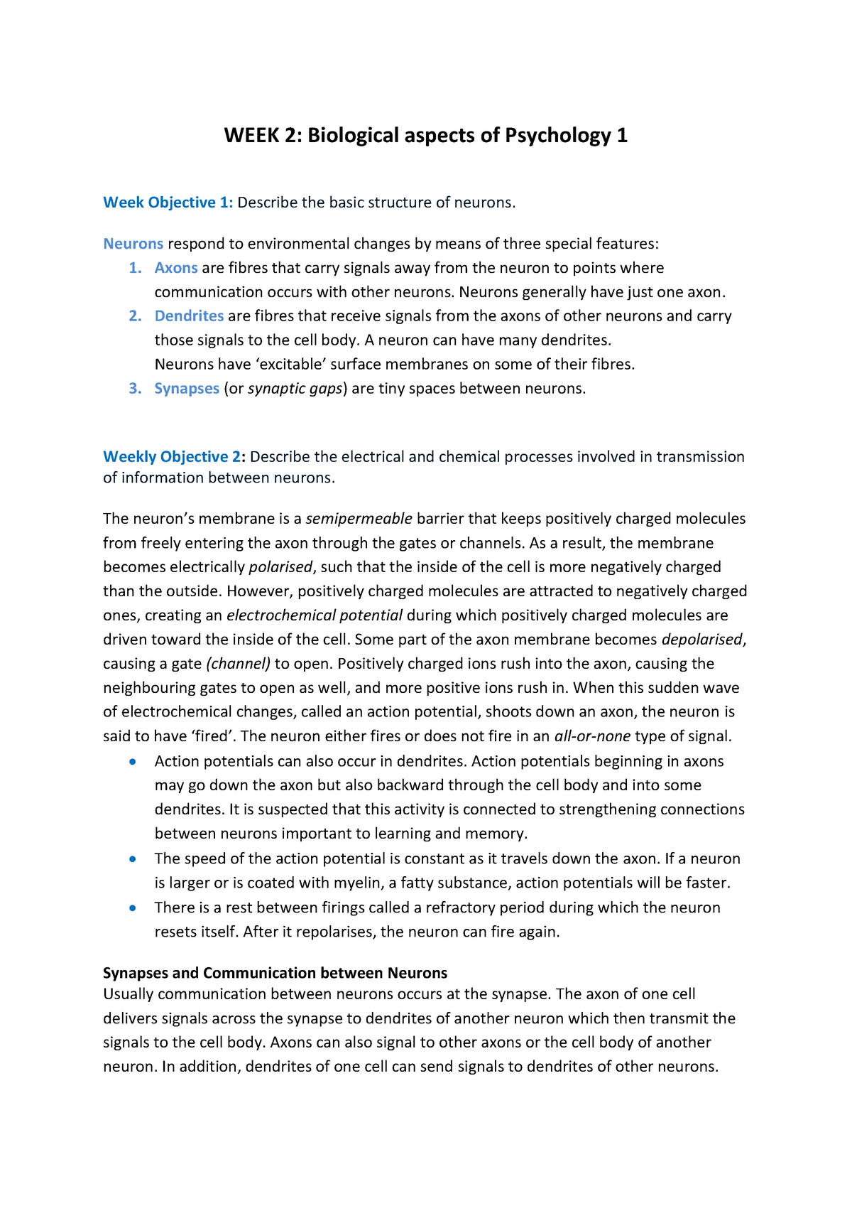 Brain And Behaviour - Biological Aspects Of Psychology 1 - Summary ...