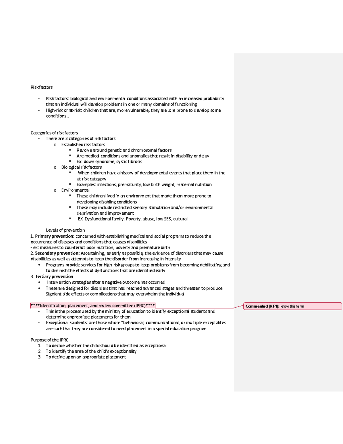 Cyw 333 week 4 - Notes - Risk factors Risk factors: biological and ...
