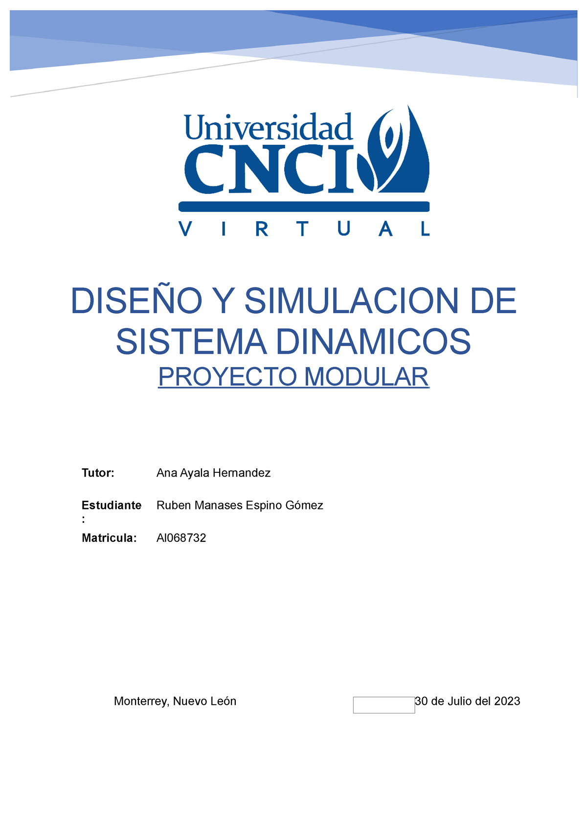 Proyecto Modular- Diseño Y Simulacion DE Sistema Dinamicos - DISEÑO Y ...