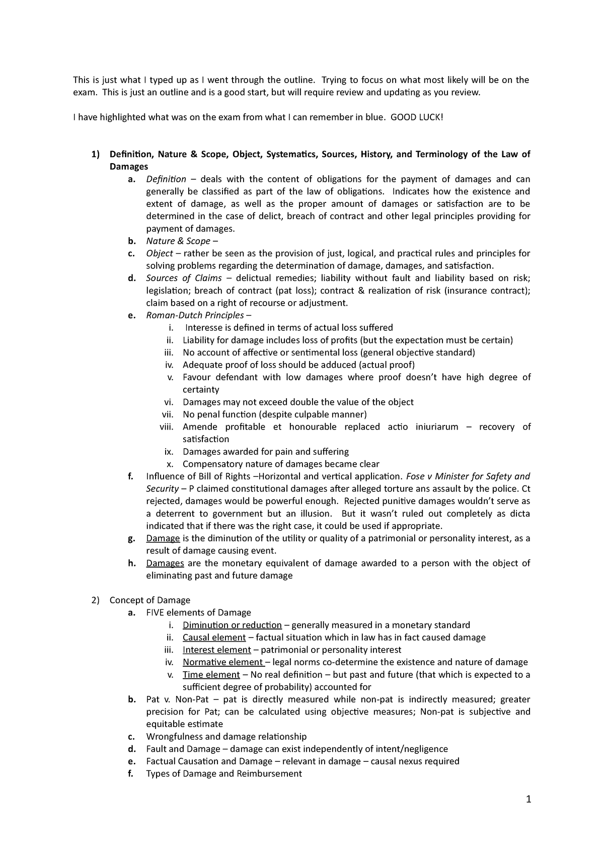 LPL4802-damages outline - This is just what I typed up as I went ...