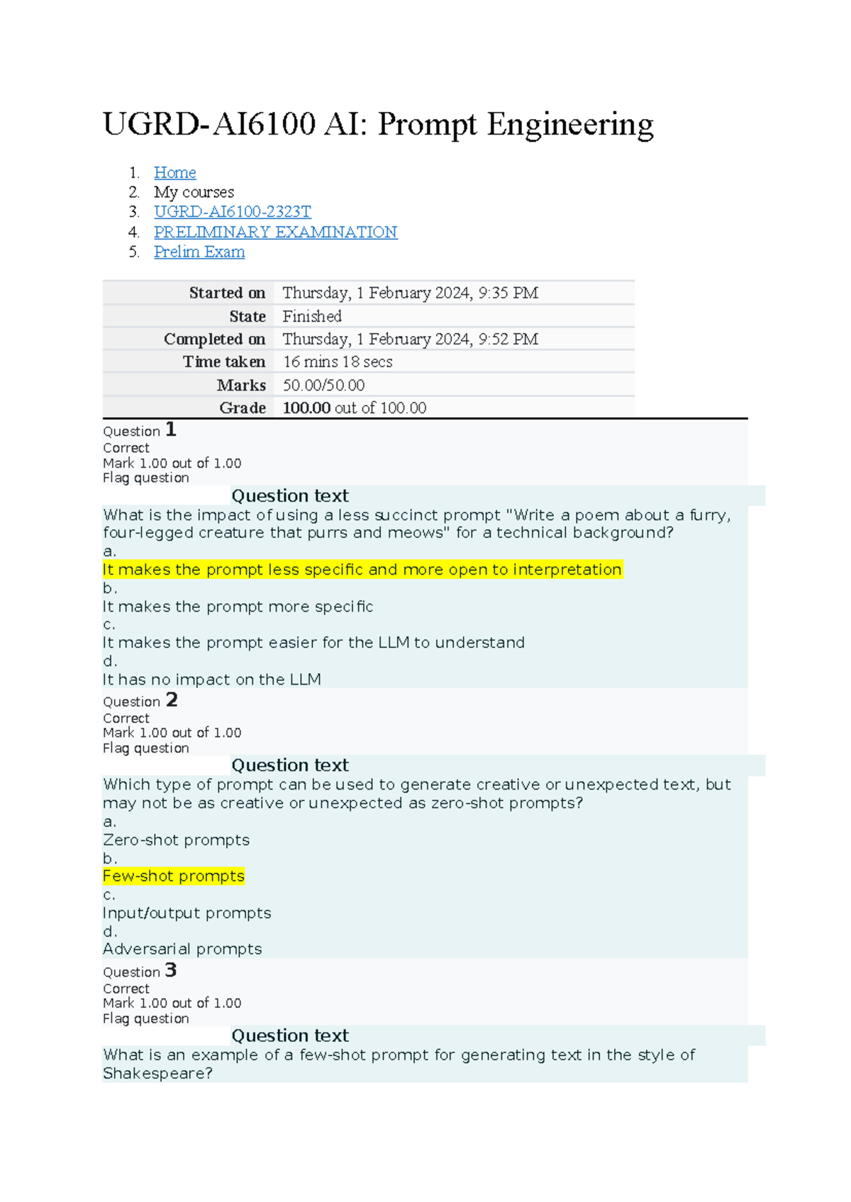 Boorat ULET - UGRD-AI6100 AI: Prompt Engineering 1. Home 2. My Courses ...