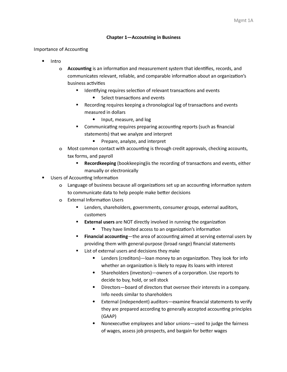 Chapter 1 Notes - Summary Fundamental Accounting Principles - StuDocu