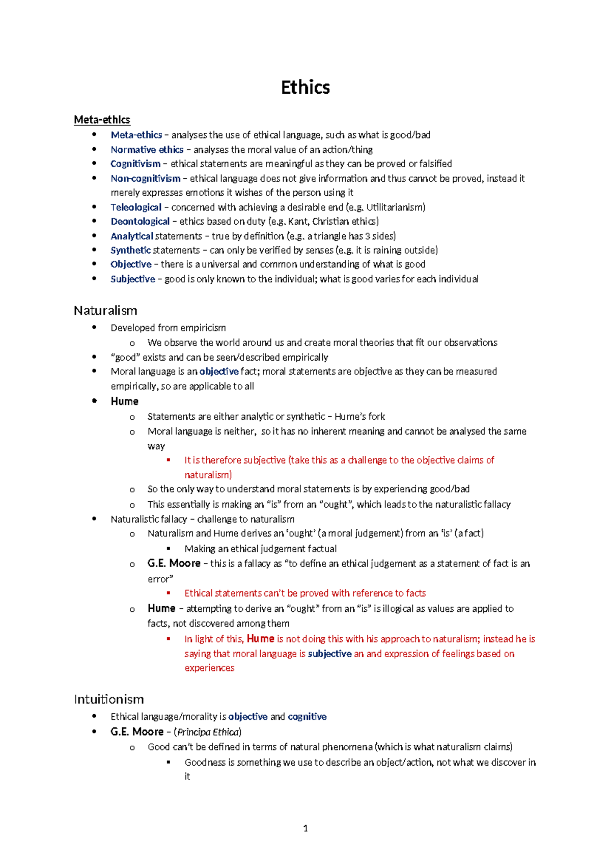 OCR Ethics revision - Ethics Meta-ethics Meta-ethics – analyses the use ...