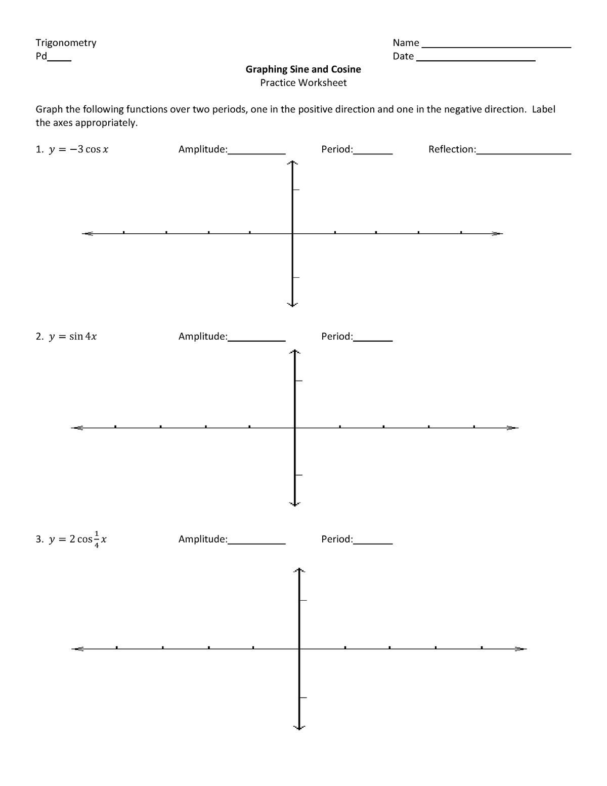 Graph Sin Cos Worksheet - Trigonometry Name Pd Date Graphing Sine and ...